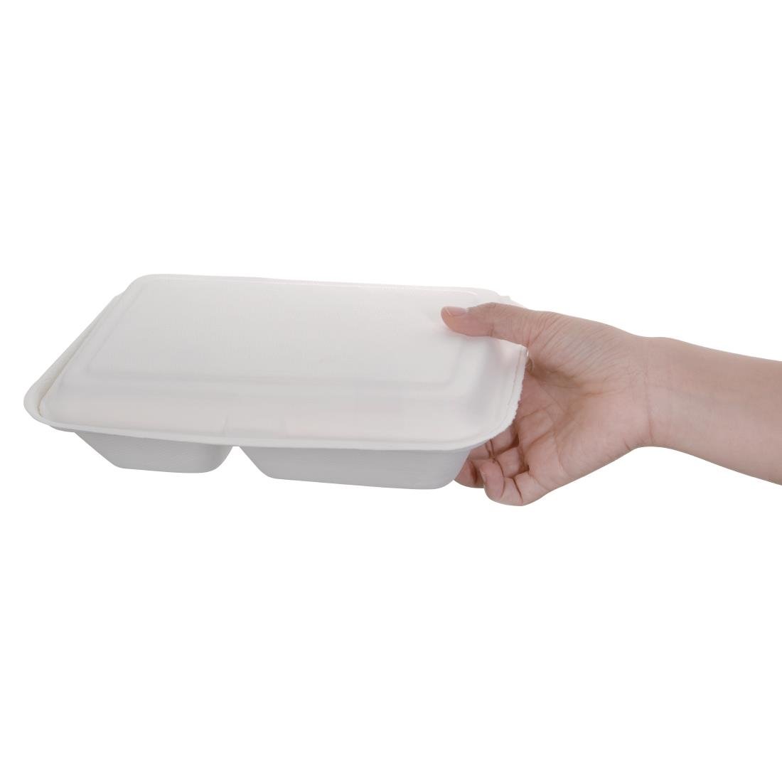Fiesta Compostable Bagasse Hinged 2-Compartment Food Containers 253mm (Pack of 200) - FC524
