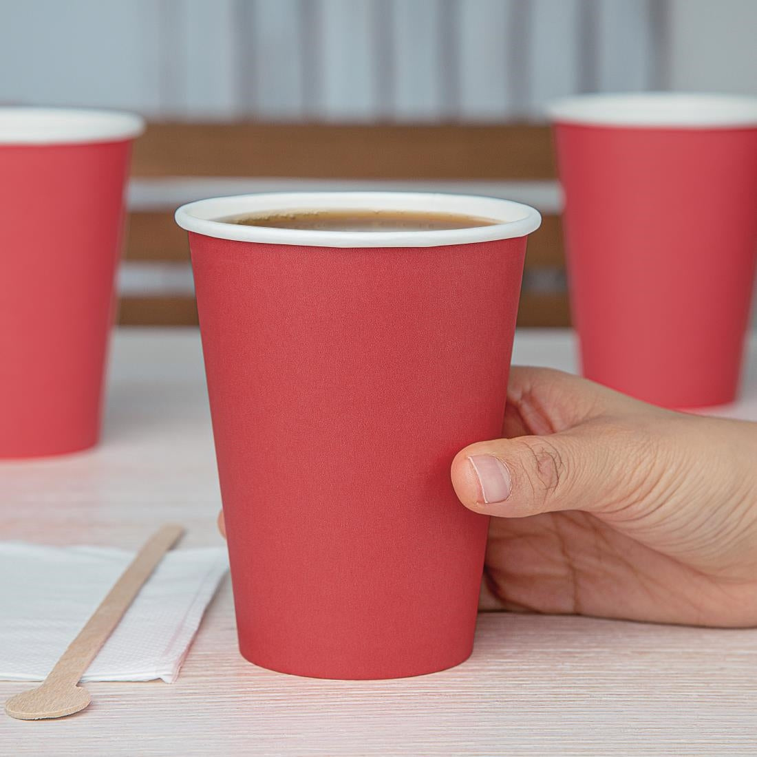 Fiesta Recyclable Takeaway Coffee Cups Single Wall Red 340ml (Pack of 50) - GP407