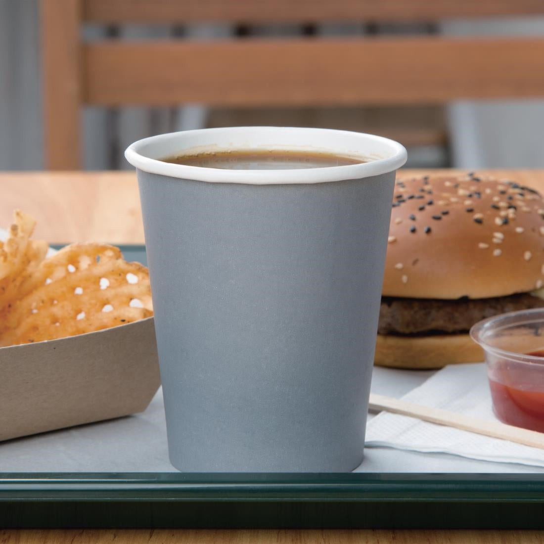 Fiesta Recyclable Takeaway Coffee Cups Single Wall Charcoal 225ml (Pack of 1000) - GP415