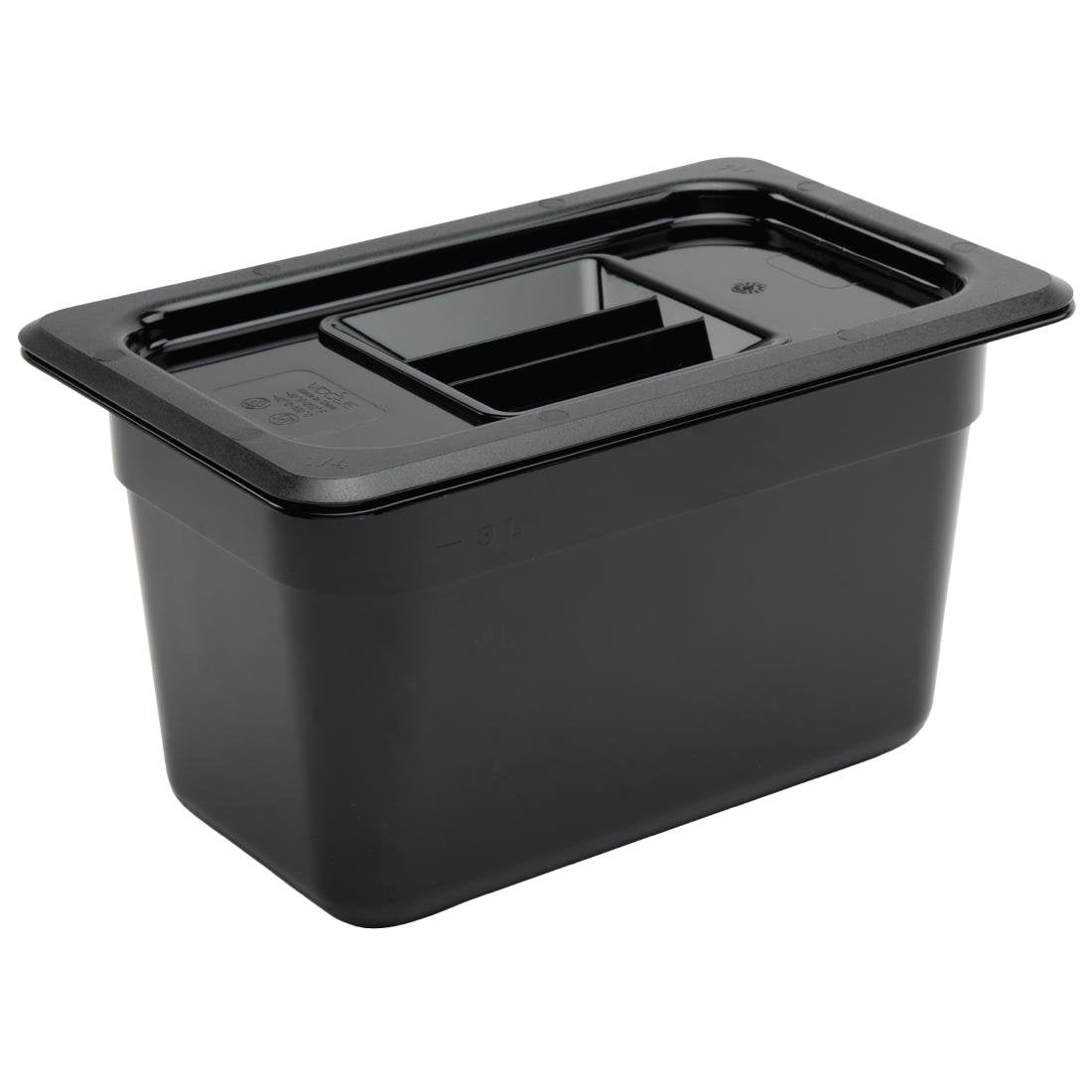 Vogue Black Polycarbonate 1/4 Gastronorm Tray 150mm - U468