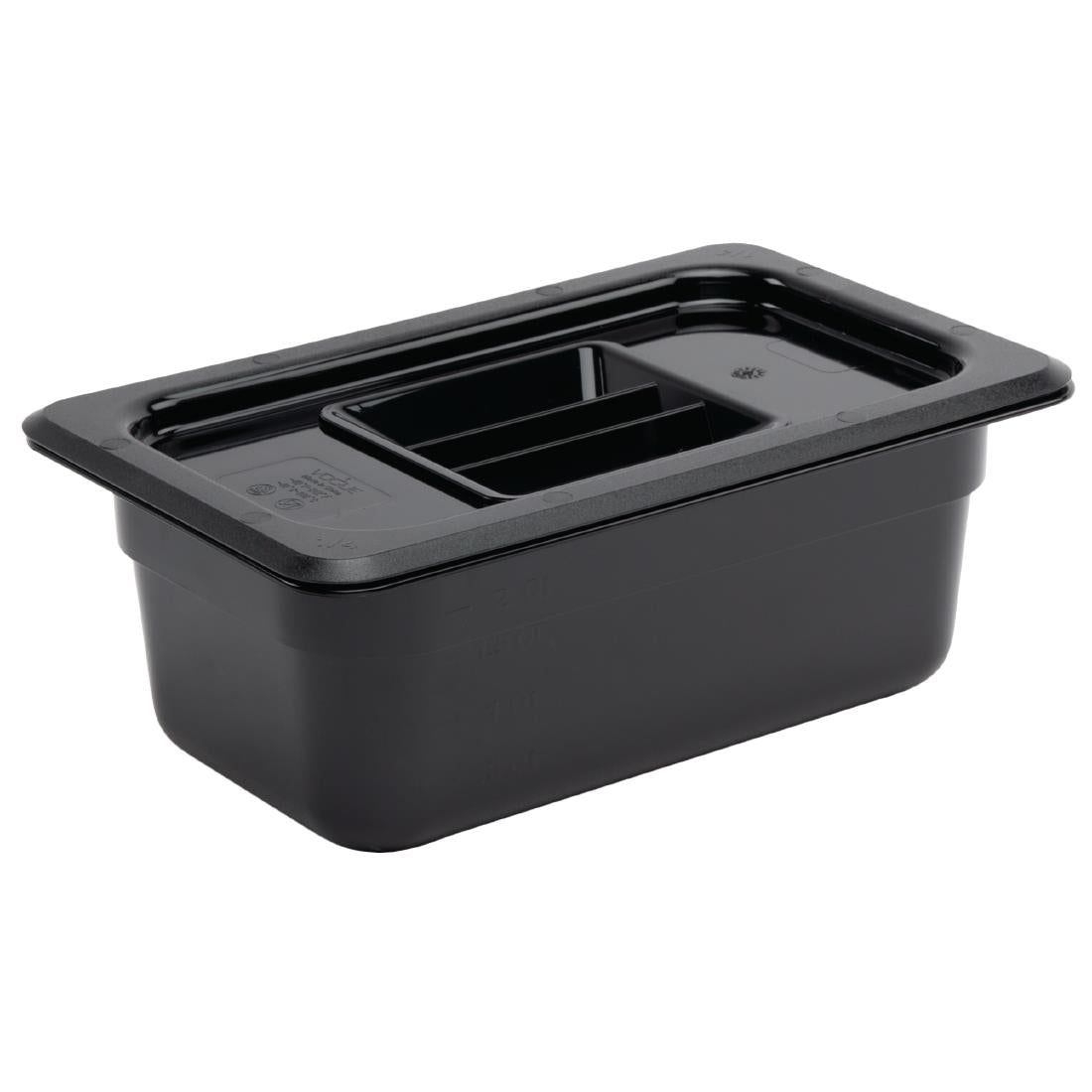 Vogue Black Polycarbonate 1/4 Gastronorm Tray 100mm - U467