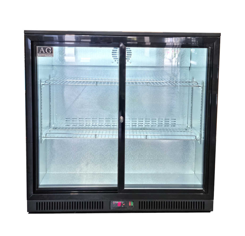 AG Equipment Twin Sliding Door Bar Fridge - Black Body & Doors BEER2-SD