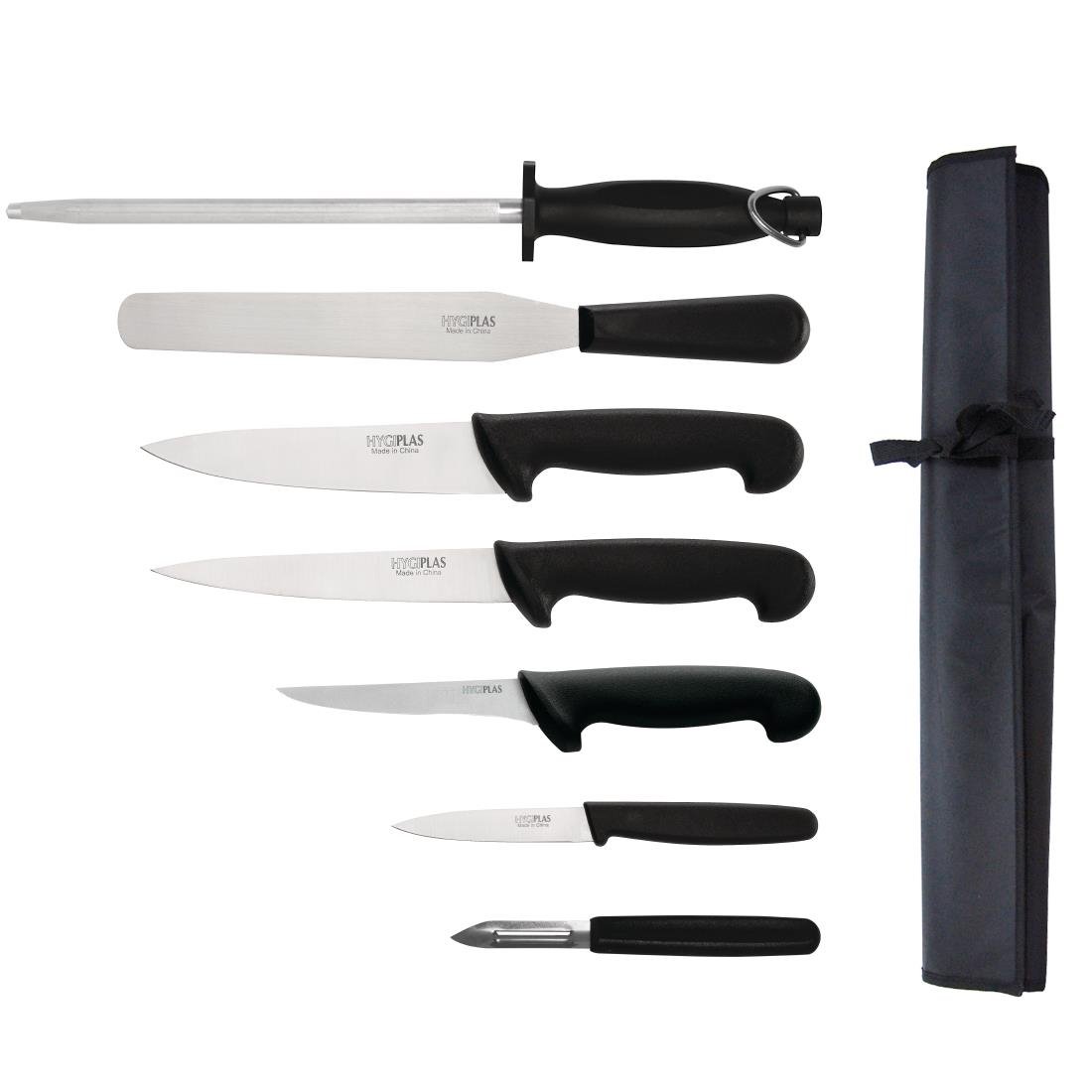 Hygiplas Set of 7 Black Chefs Knife Set & Wallet - F222