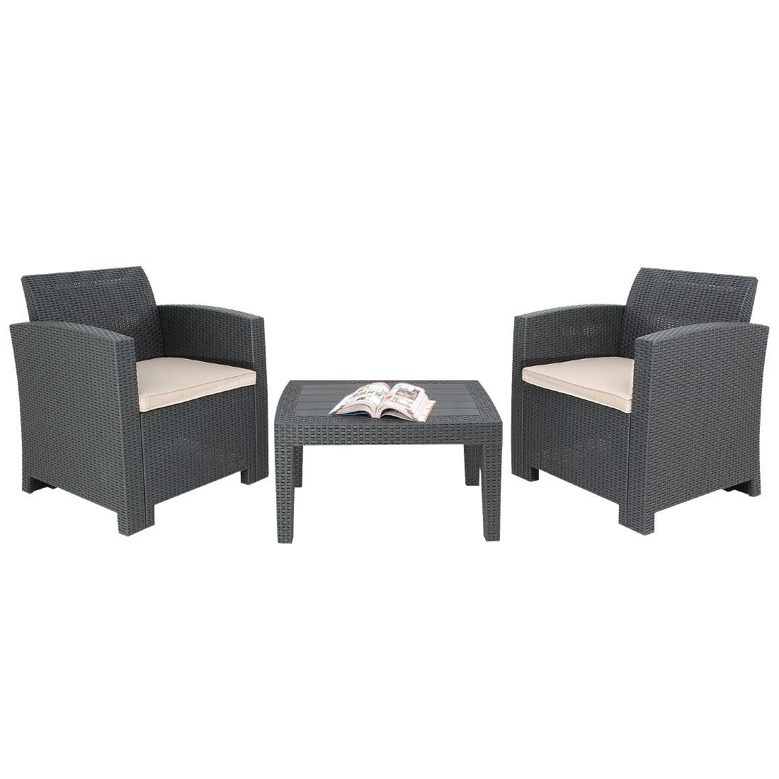 Bolero PP Armchair and Table Wicker Set Grey - DR309