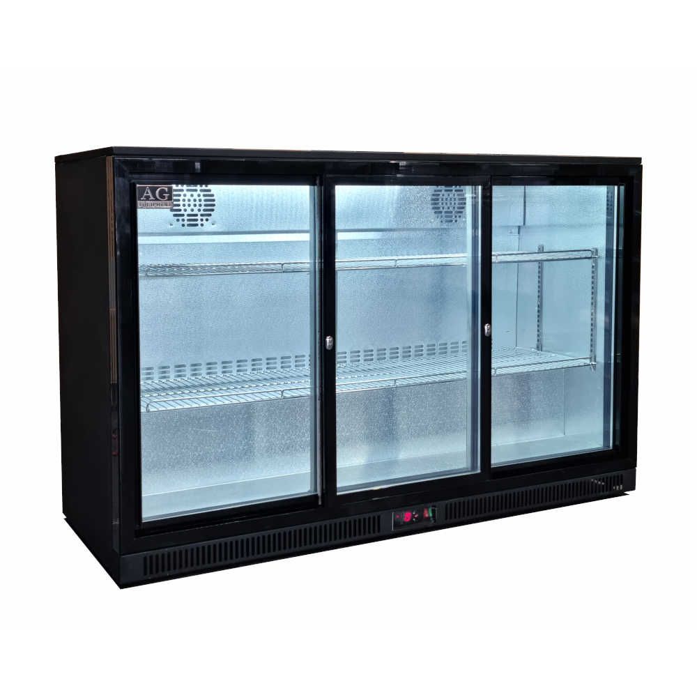 AG Equipment Three Sliding Door Bar Fridge - Black Body & Doors BEER3-SD