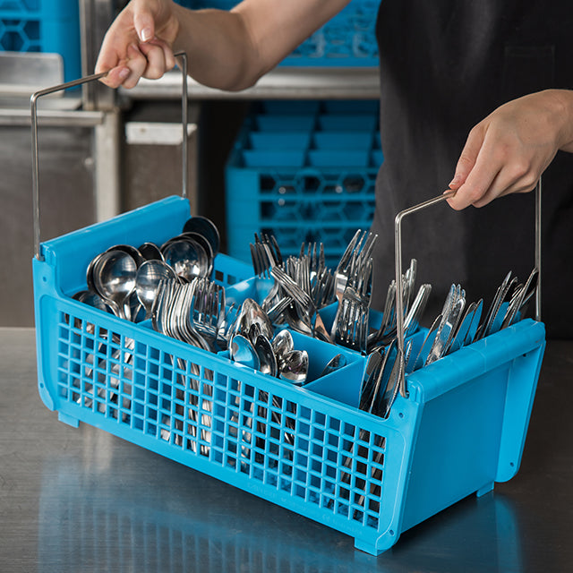 Carlisle PERMA-SIL™ Blue 8-Compartment Dishwash Cutlery Storage Basket 433mm x 197mm x 175mm. Compartment Slot 90mm x 60mm - C32P214
