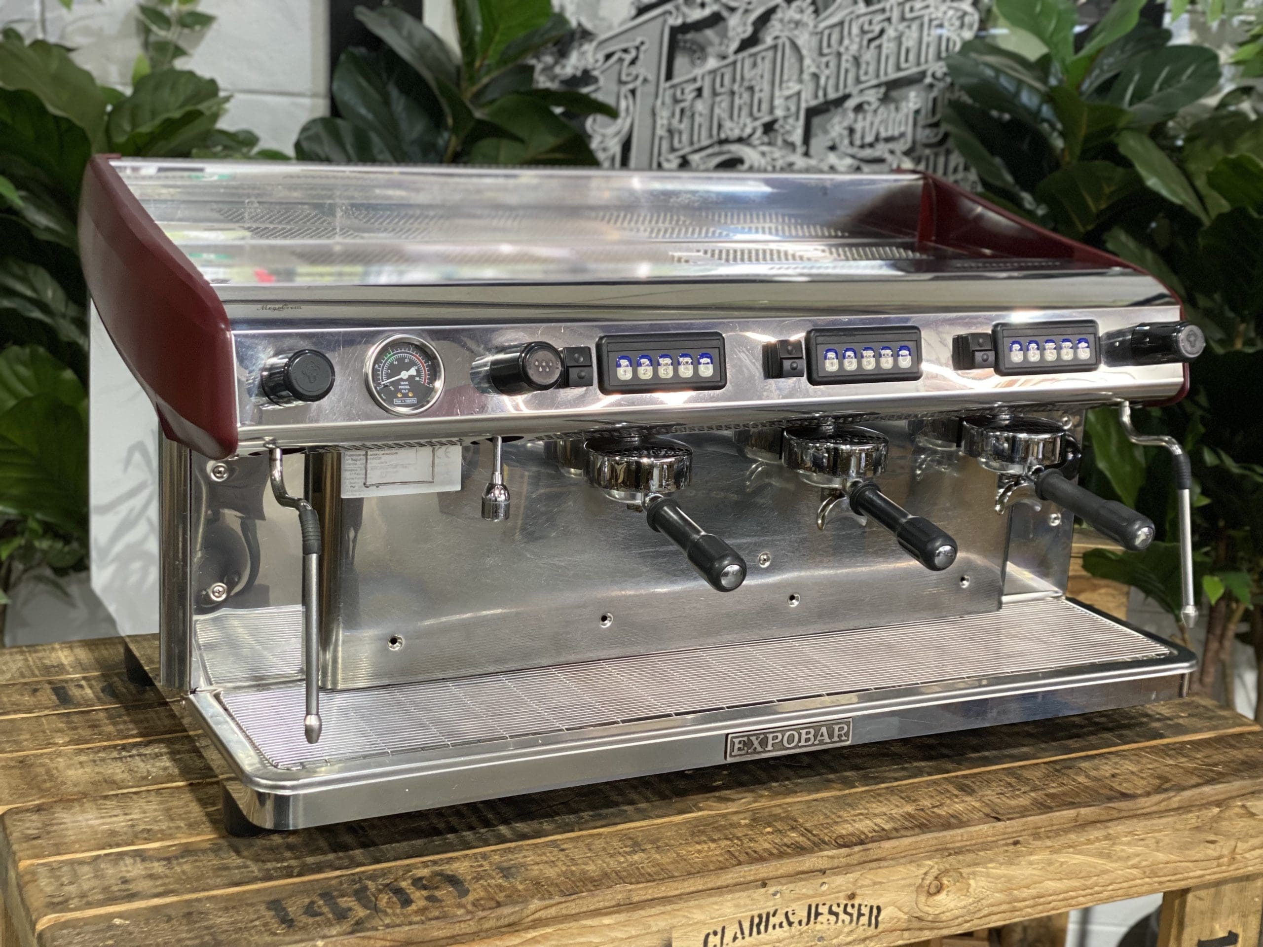 Expobar MegaCrem High Cup Stainless - 3 Group Commercial Espresso Machine - Red