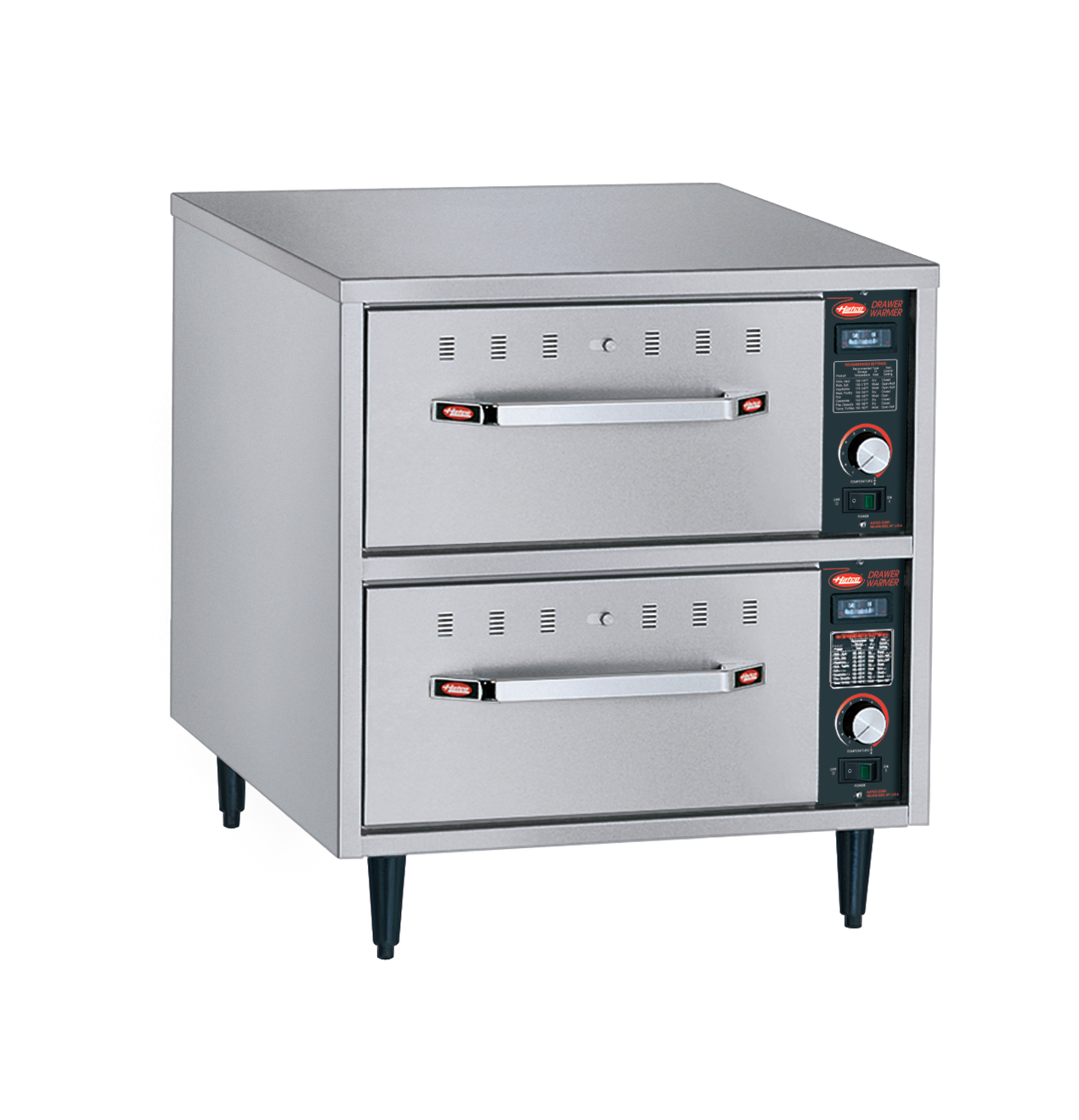 Hatco Free Standing Narrow Drawer Warmer - 2 draws with digital control - 530mm x 686mm x 537mm (excluding legs) - HDW-2N