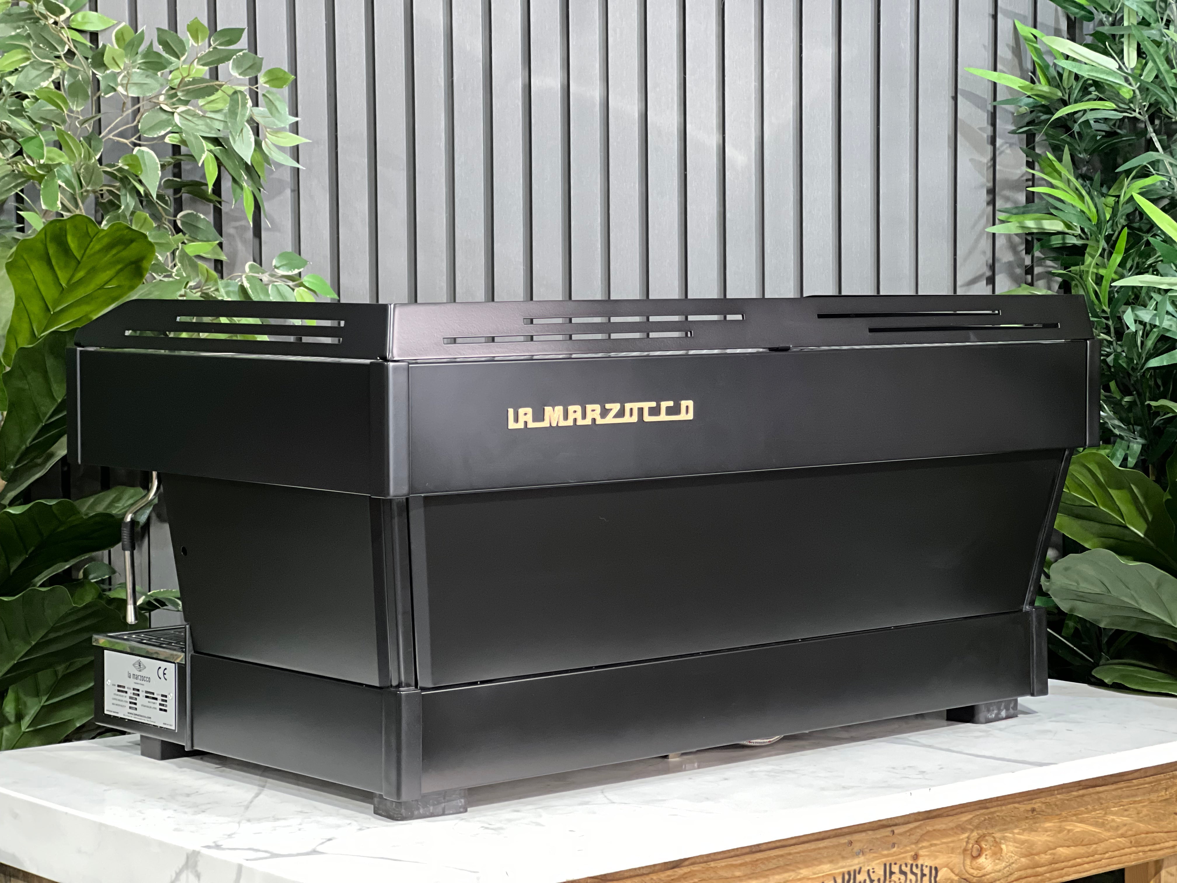La Marzocco Linea PB Black with Gold Pesado & Logo - 3 Group Commercial Espresso Machine - Gold