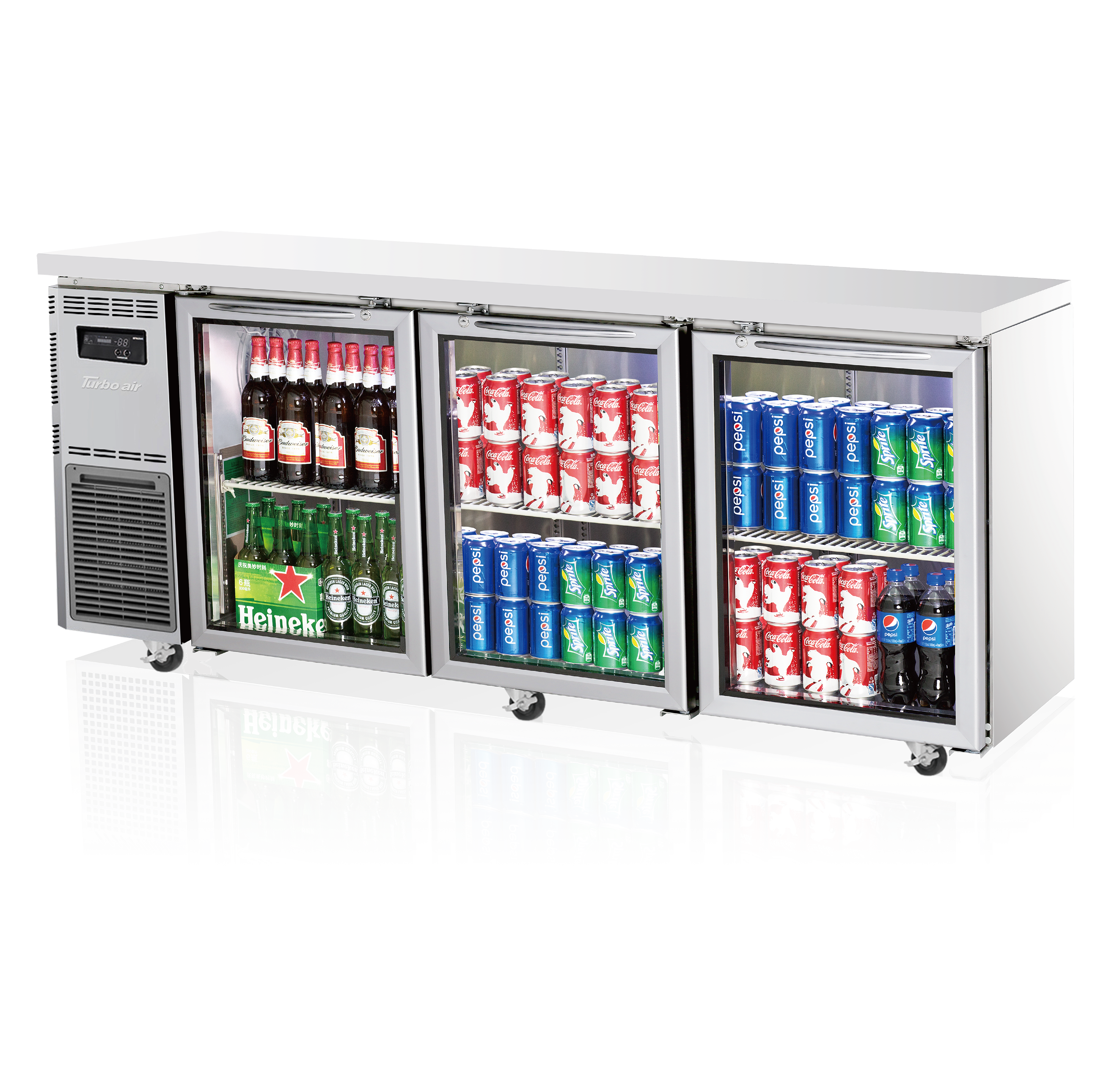 Turbo Air Undercounter 3 Glass Door Fridge 1800mm Width x 600mm Depth KGR18-3S-N