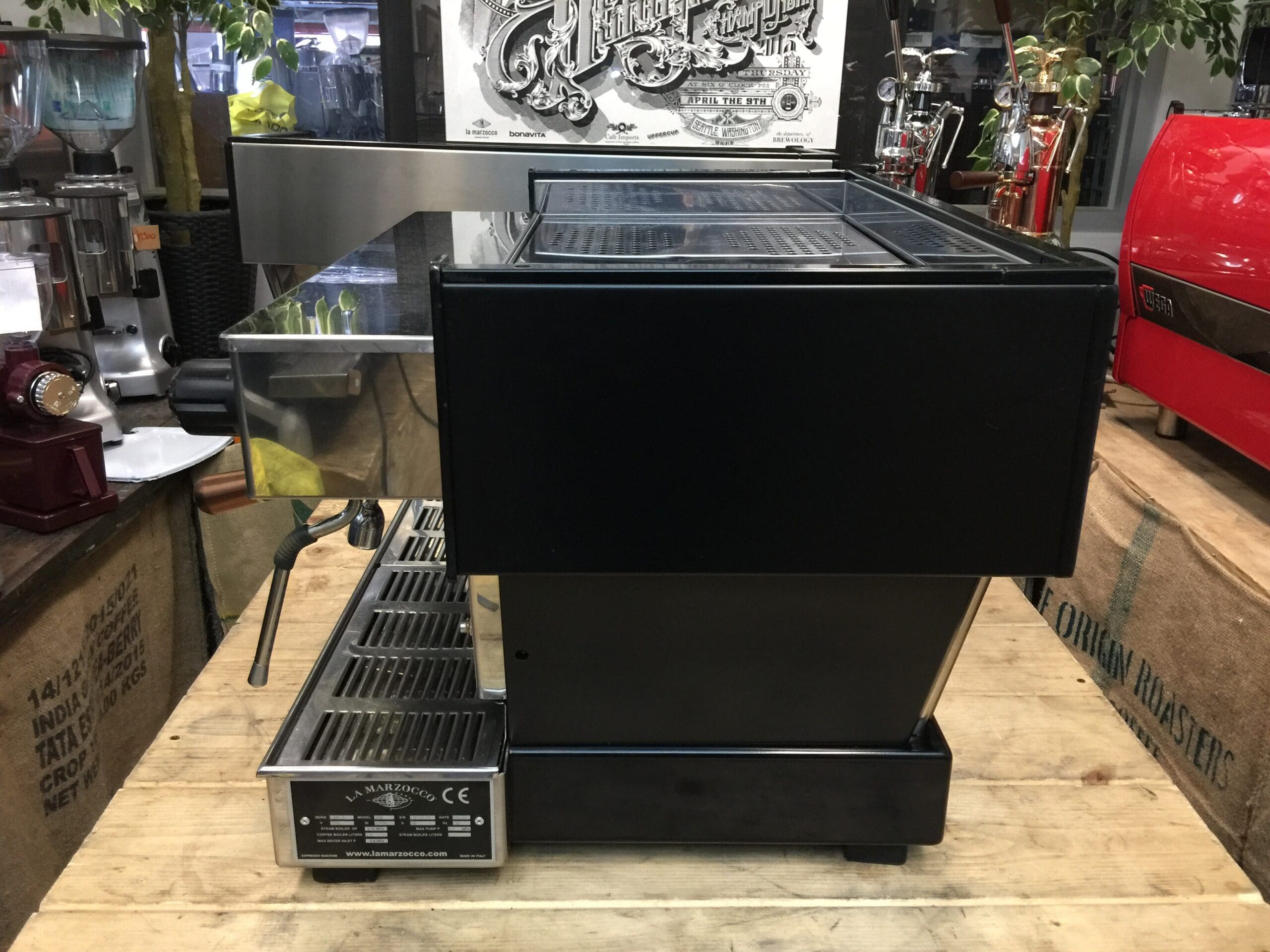 La Marzocco Linea Classic Matte Black with Black & Handles - 2 Group Commercial Espresso Machine - Bronze