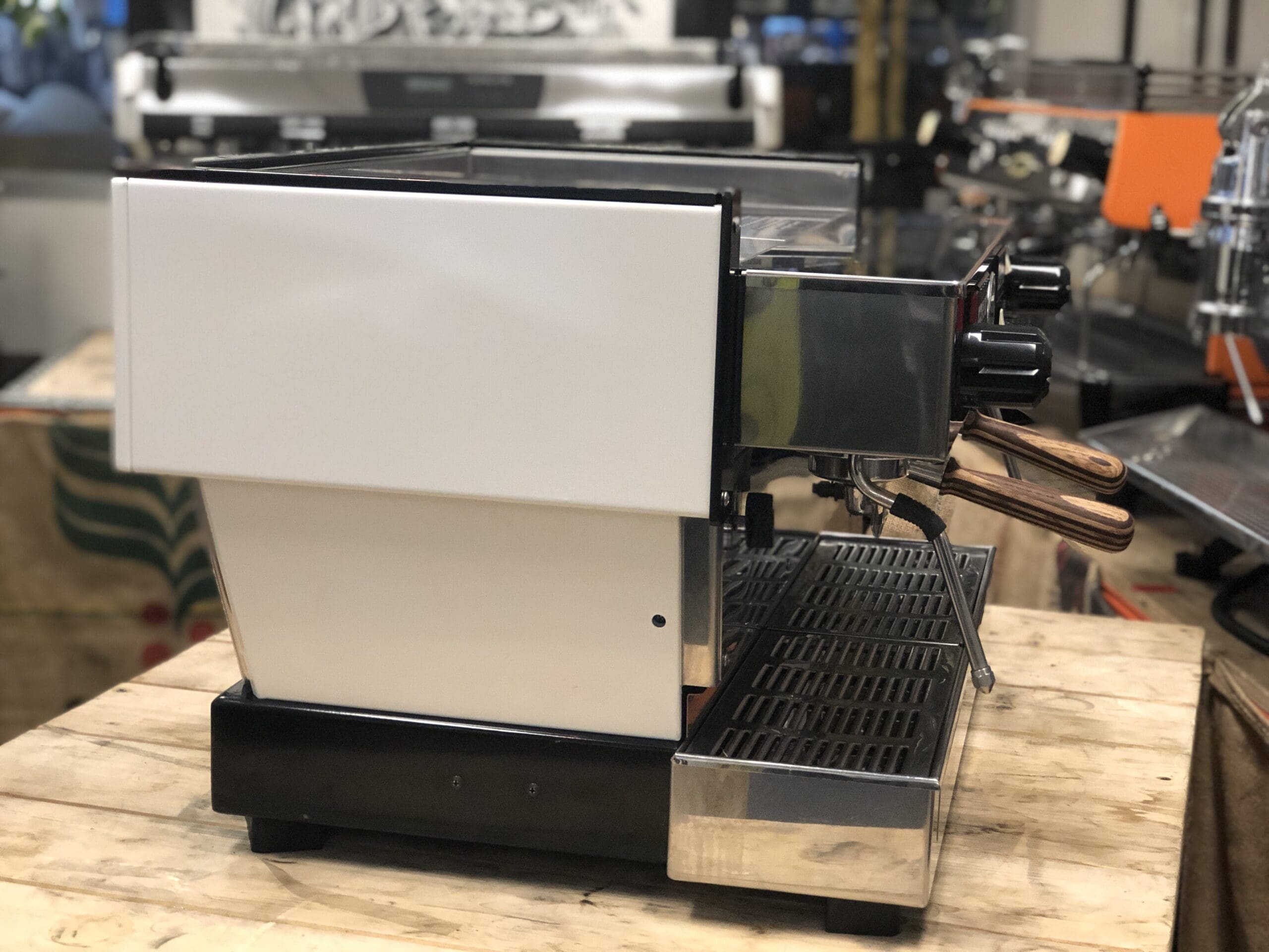 La Marzocco Linea Classic White with Handles - 2 Group Commercial Espresso Machine - Timber