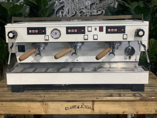La Marzocco Linea 3 Group White & Timber Cut Out with Chronos - 7032