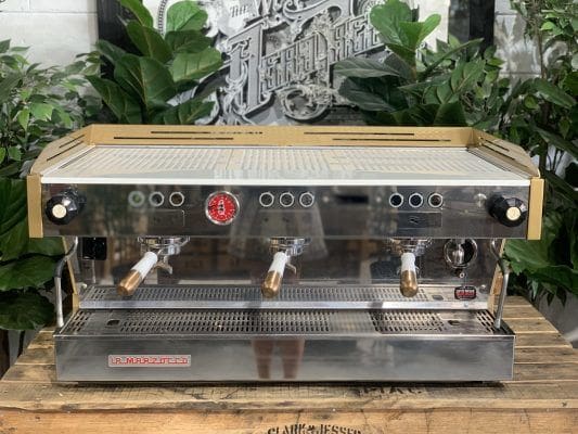La Marzocco Linea PB 3 Group White & Gold with Pesado Handles - 1067