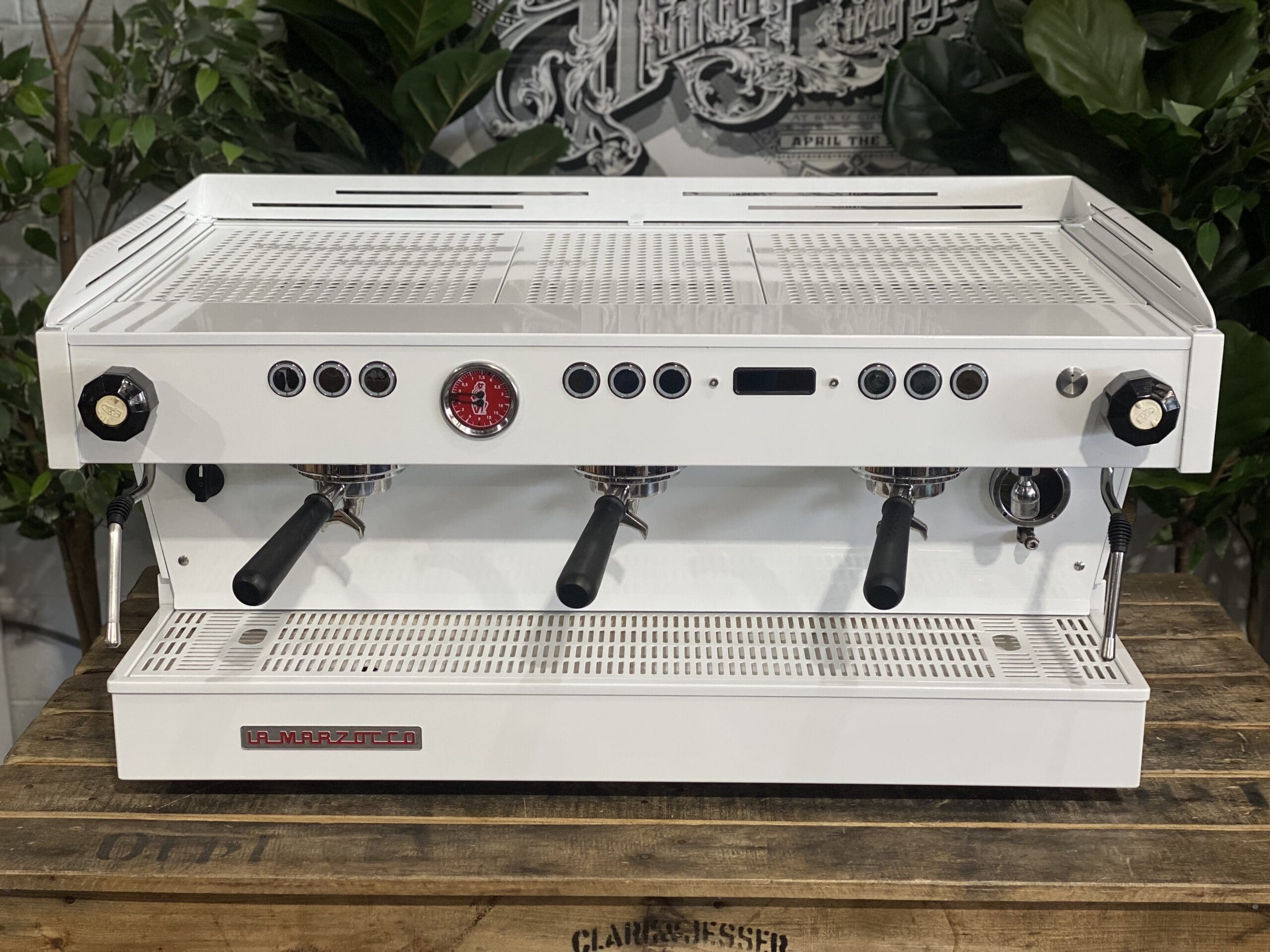 La Marzocco Linea PB Full White w Rubber Pesado Handles - 3 Group Commercial Espresso Machine - Black