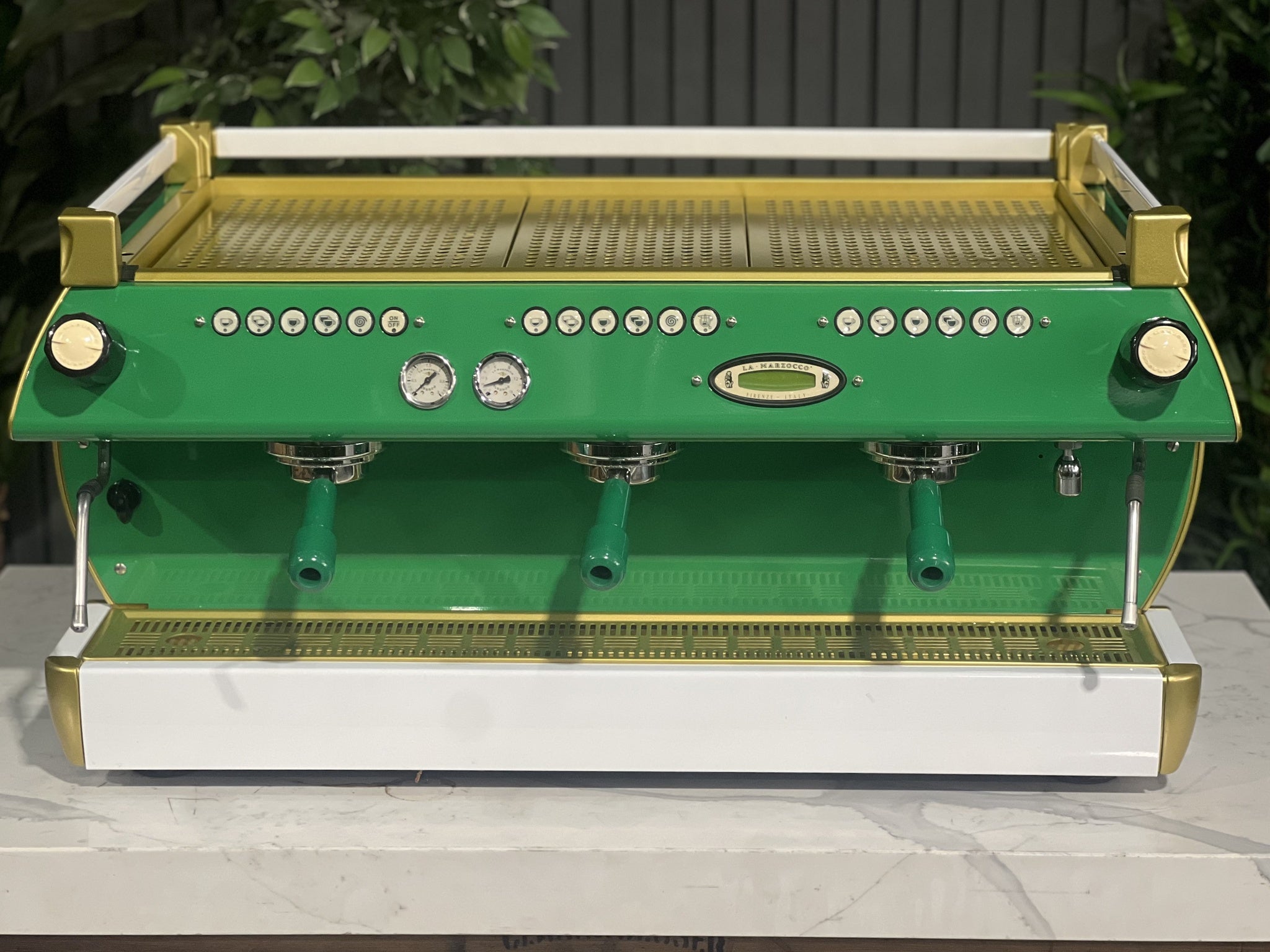 La Marzocco GB5 Green, White - 3 Group Commercial Espresso Machine - Gold