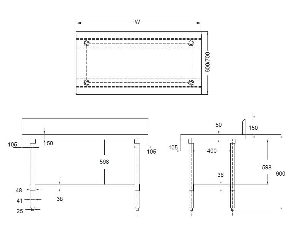 Mixrite Work Bench with Splash-back 1200 x 600 x 900 mm WTS612B