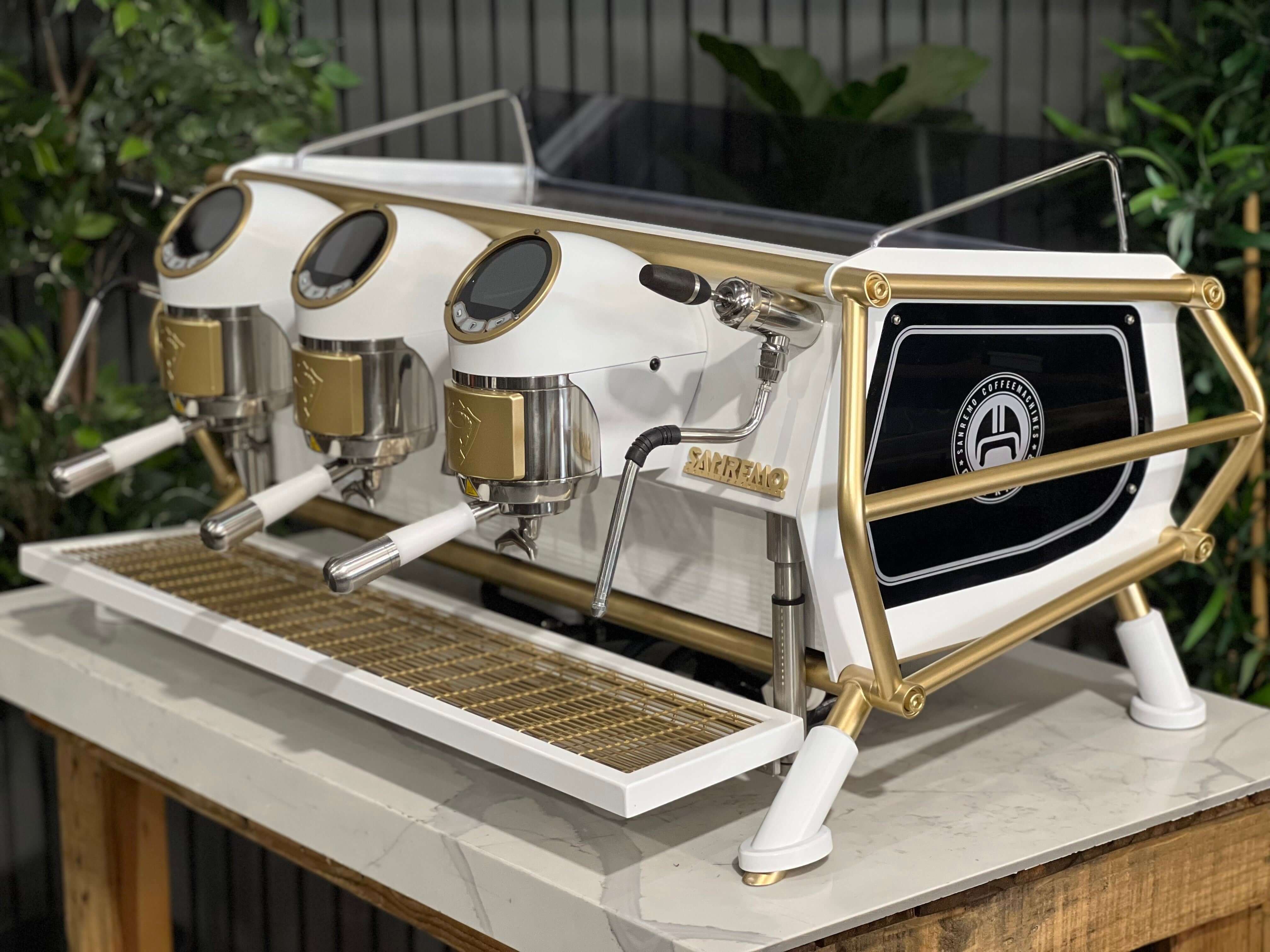 San Remo Cafe Racer White - 3 Group Commercial Espresso Machine - Gold