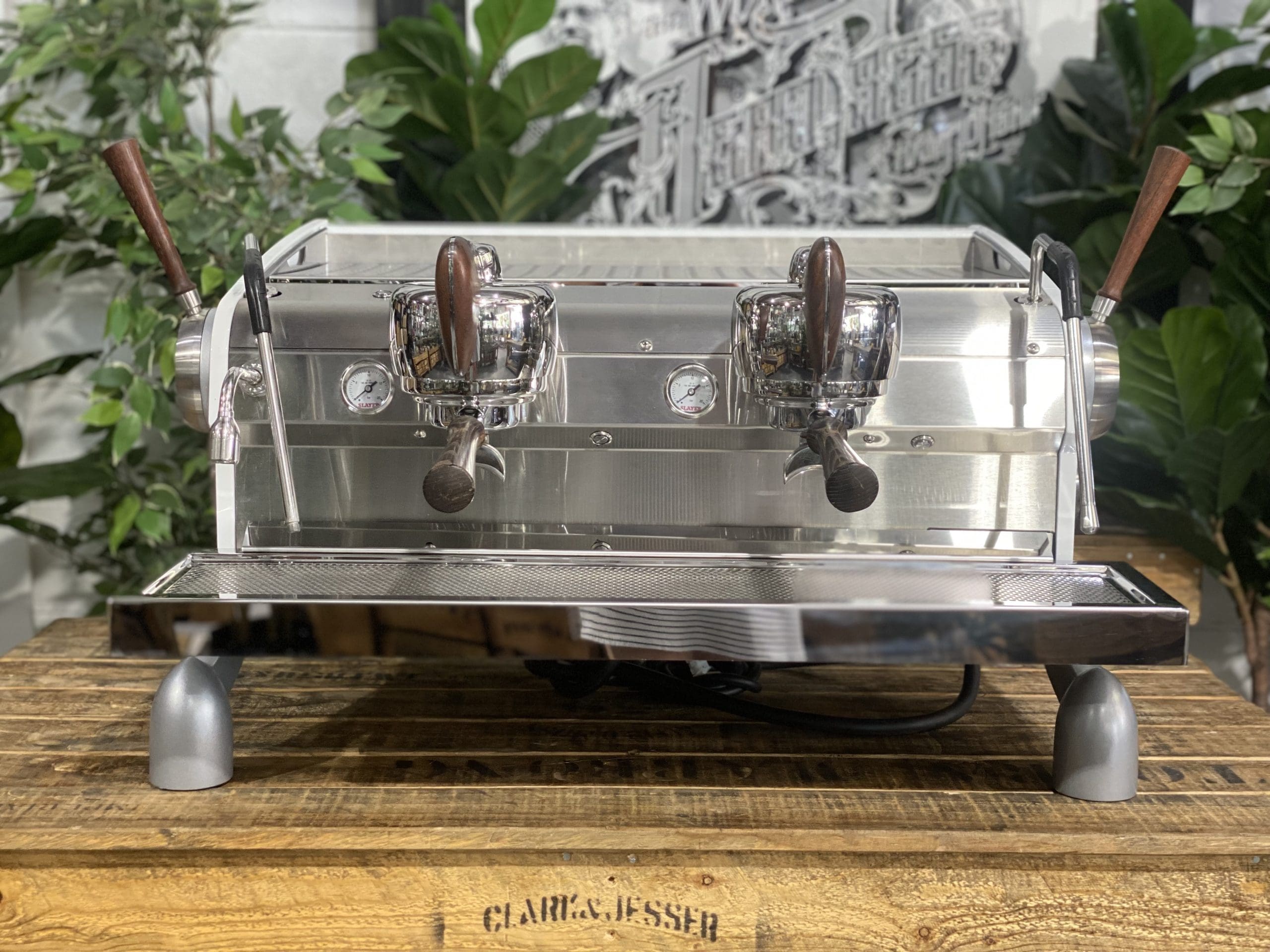 Slayer Espresso Dark Timber - 2 Group Commercial Espresso Machine - White