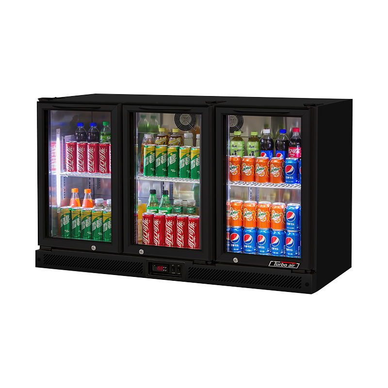 Turbo Air 3 Swing Glass Door Back Bar Fridge - Black Trim