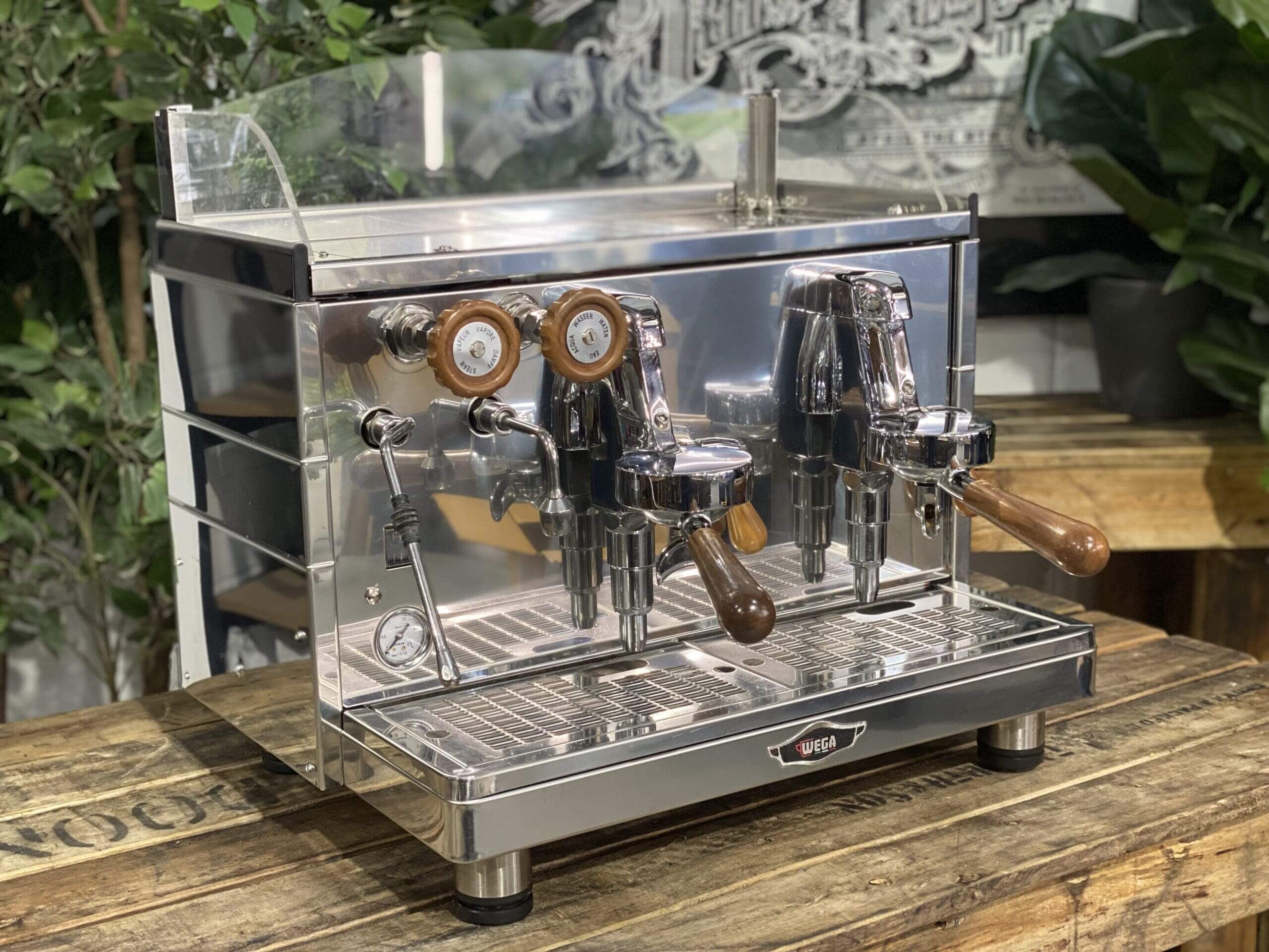 Wega Mini Nova Classic Stainless - 2 Group Commercial Espresso Machine - Timber