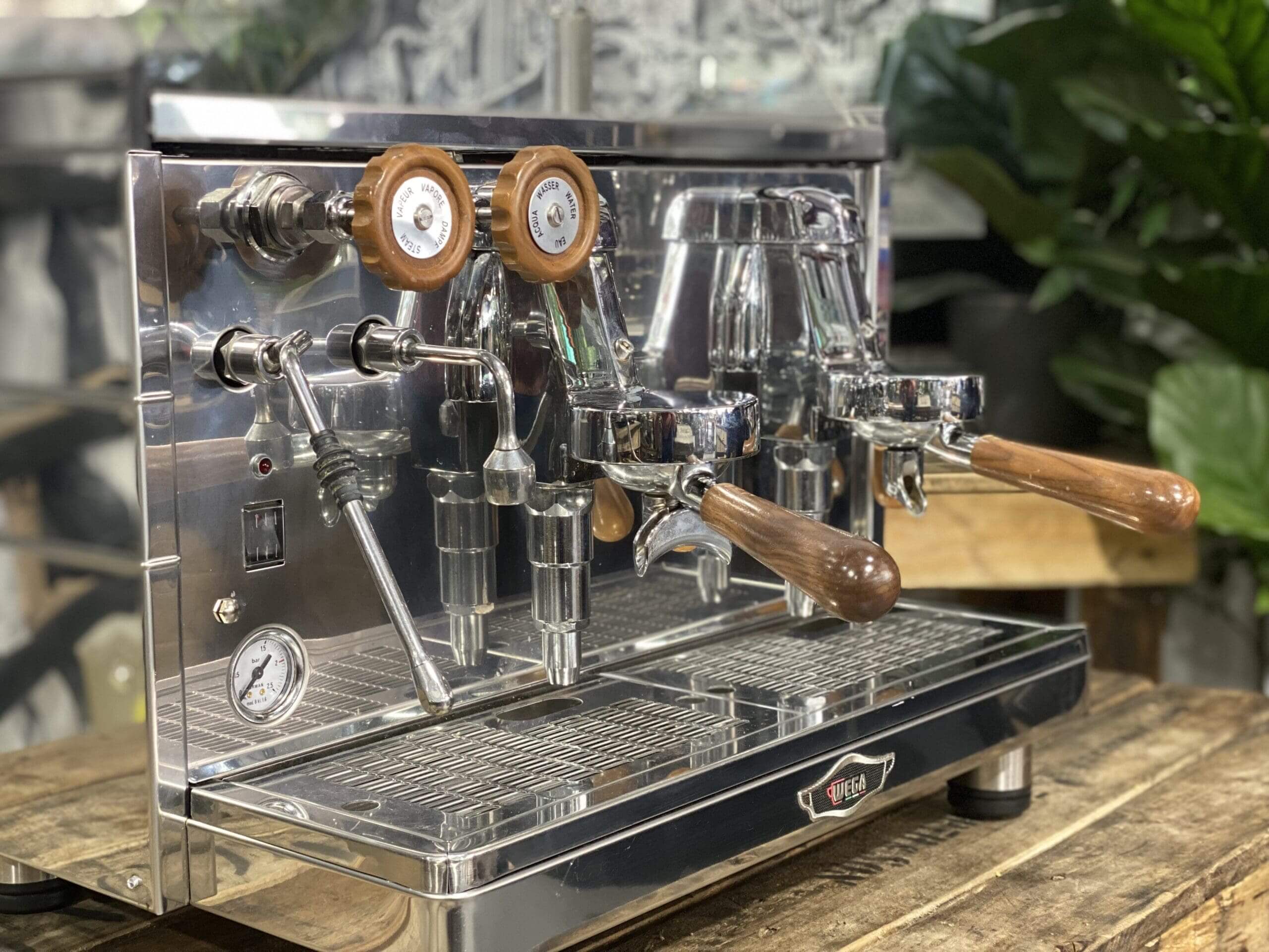 Wega Mini Nova Classic Stainless - 2 Group Commercial Espresso Machine - Timber