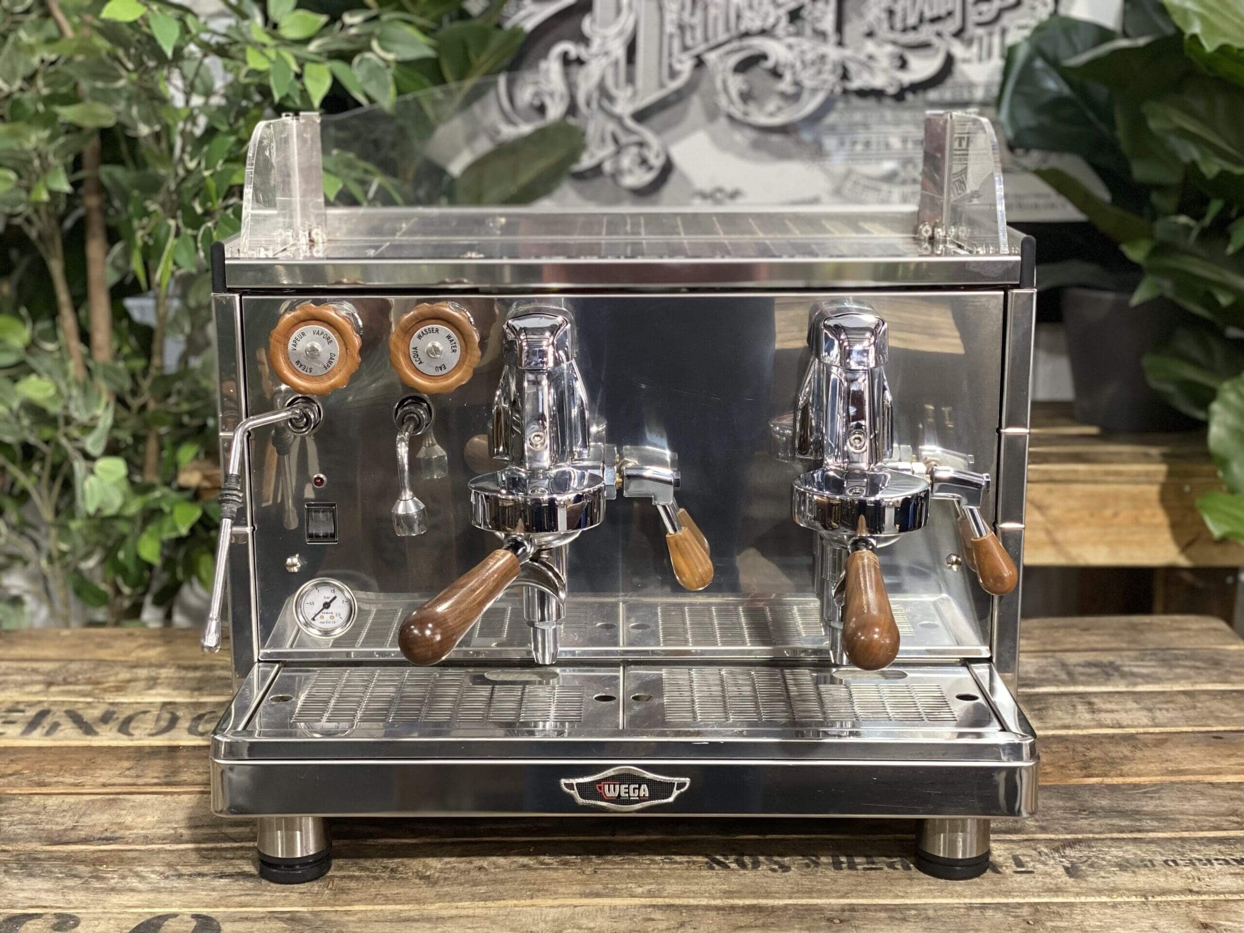 Wega Mini Nova Classic Stainless - 2 Group Commercial Espresso Machine - Timber