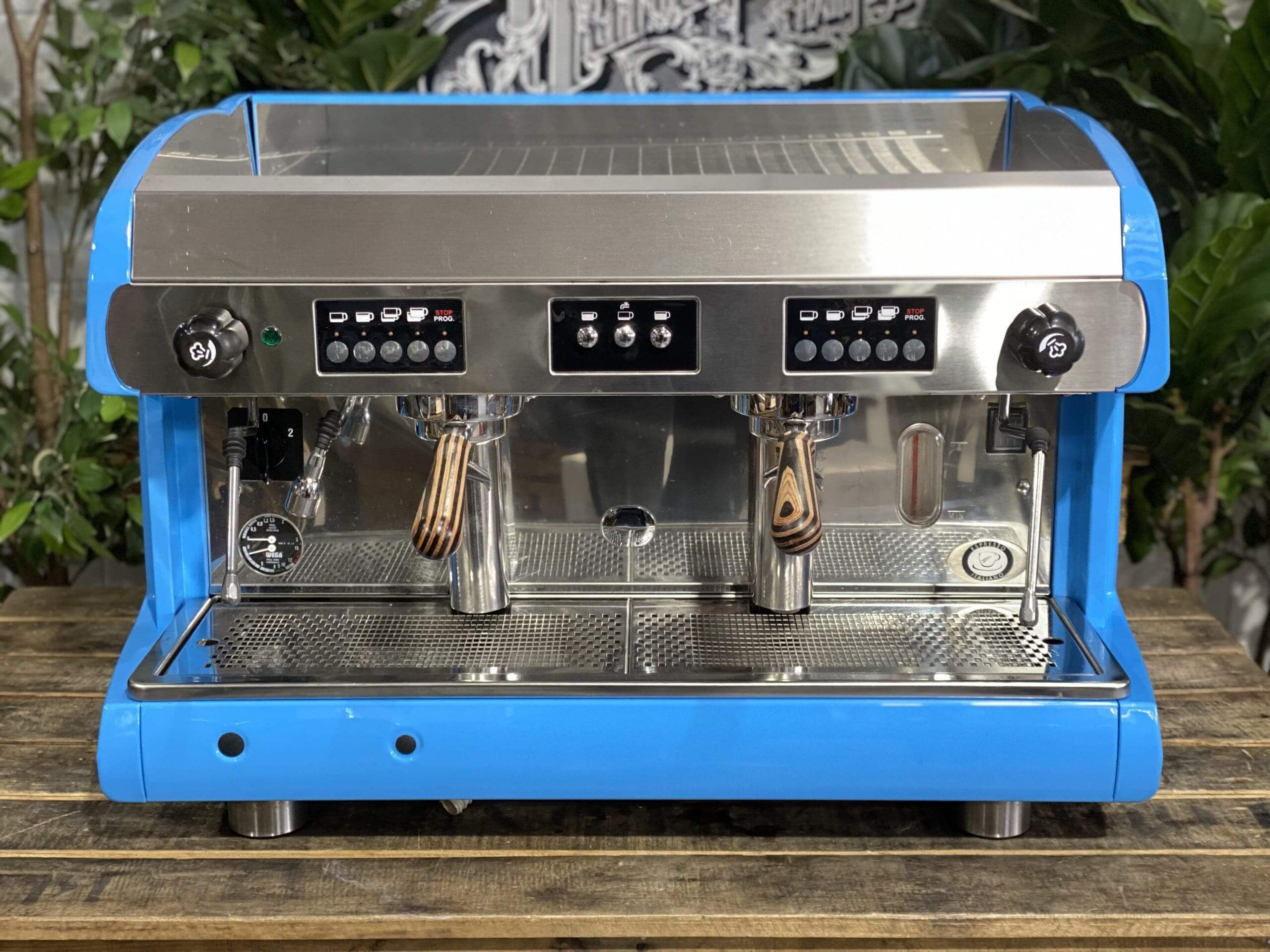 Wega Polaris High Cup Timber Handles - 2 Group Commercial Espresso Machine - Blue