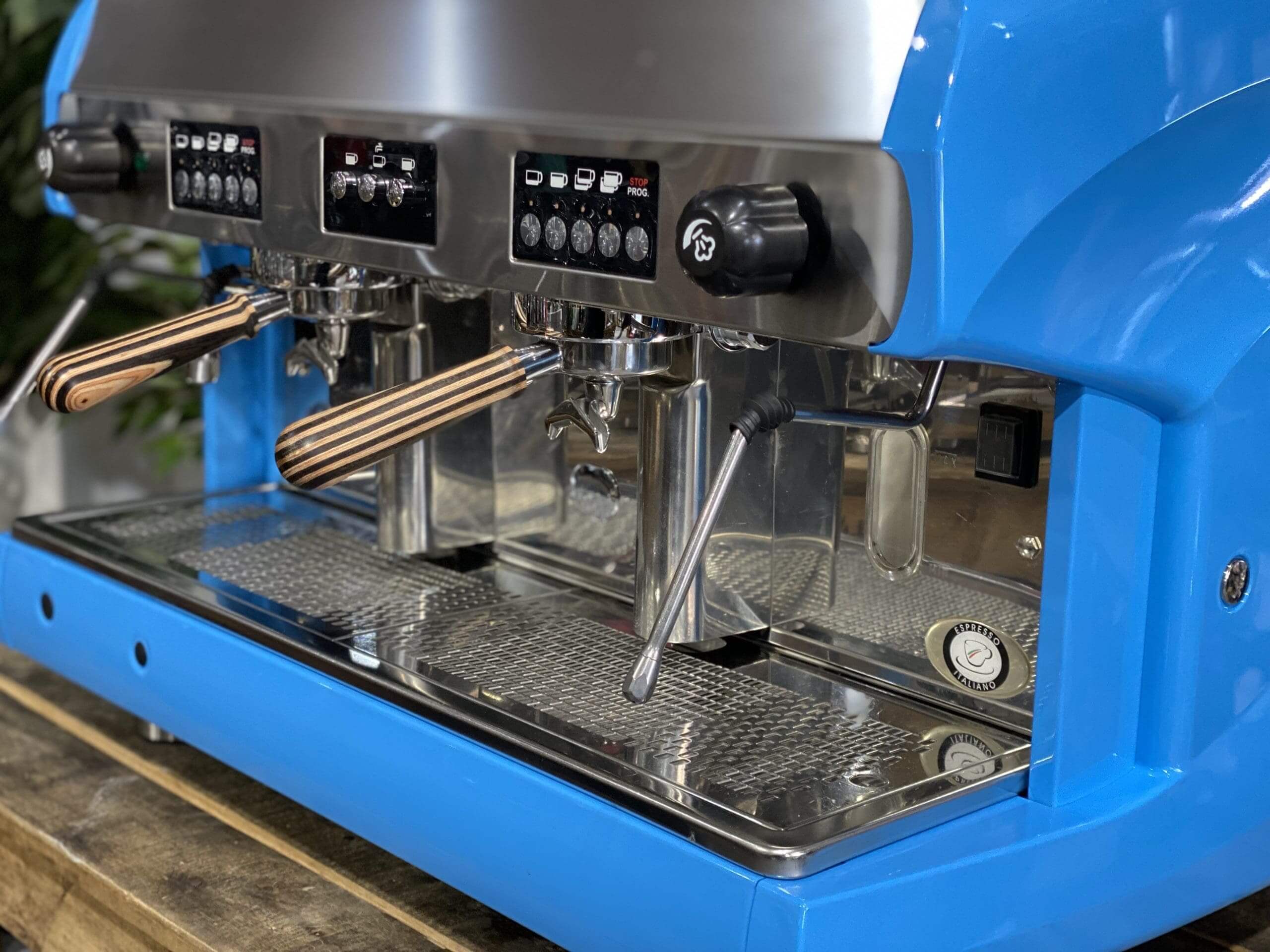 Wega Polaris High Cup Timber Handles - 2 Group Commercial Espresso Machine - Blue