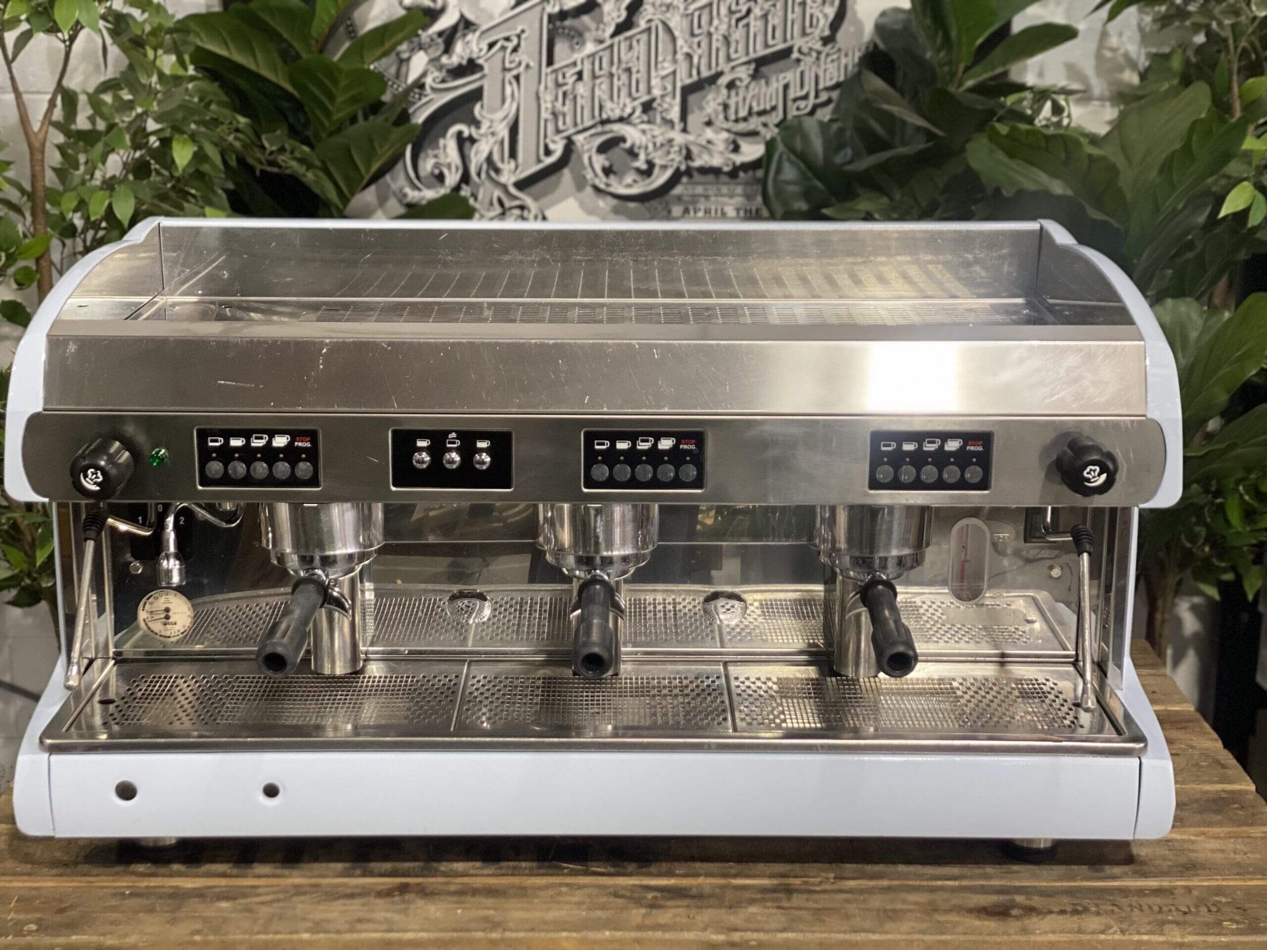 Wega Polaris Low Cup Blue - 3 Group Commercial Espresso Machine - Grey