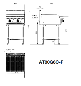 Cookrite 53Mj/h 600 mm Radiant Char Grills NG AT80G6C-F-NG