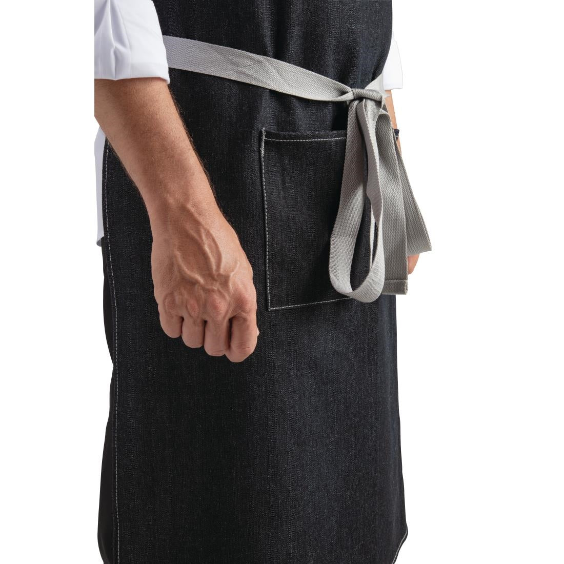 Southside Bib Apron Denim Black with Grey Ties - B981