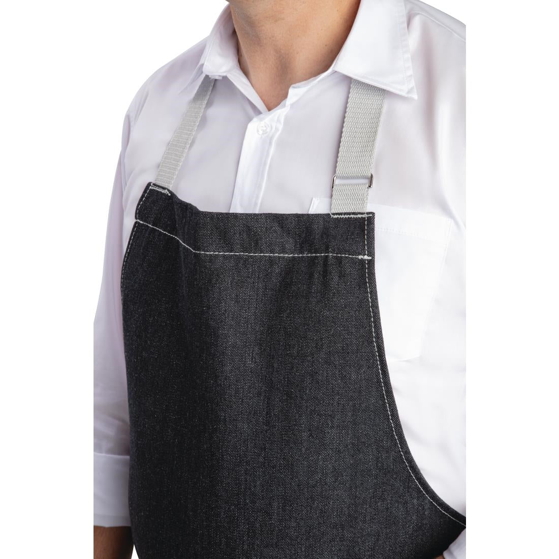 Southside Bib Apron Denim Black with Grey Ties - B981