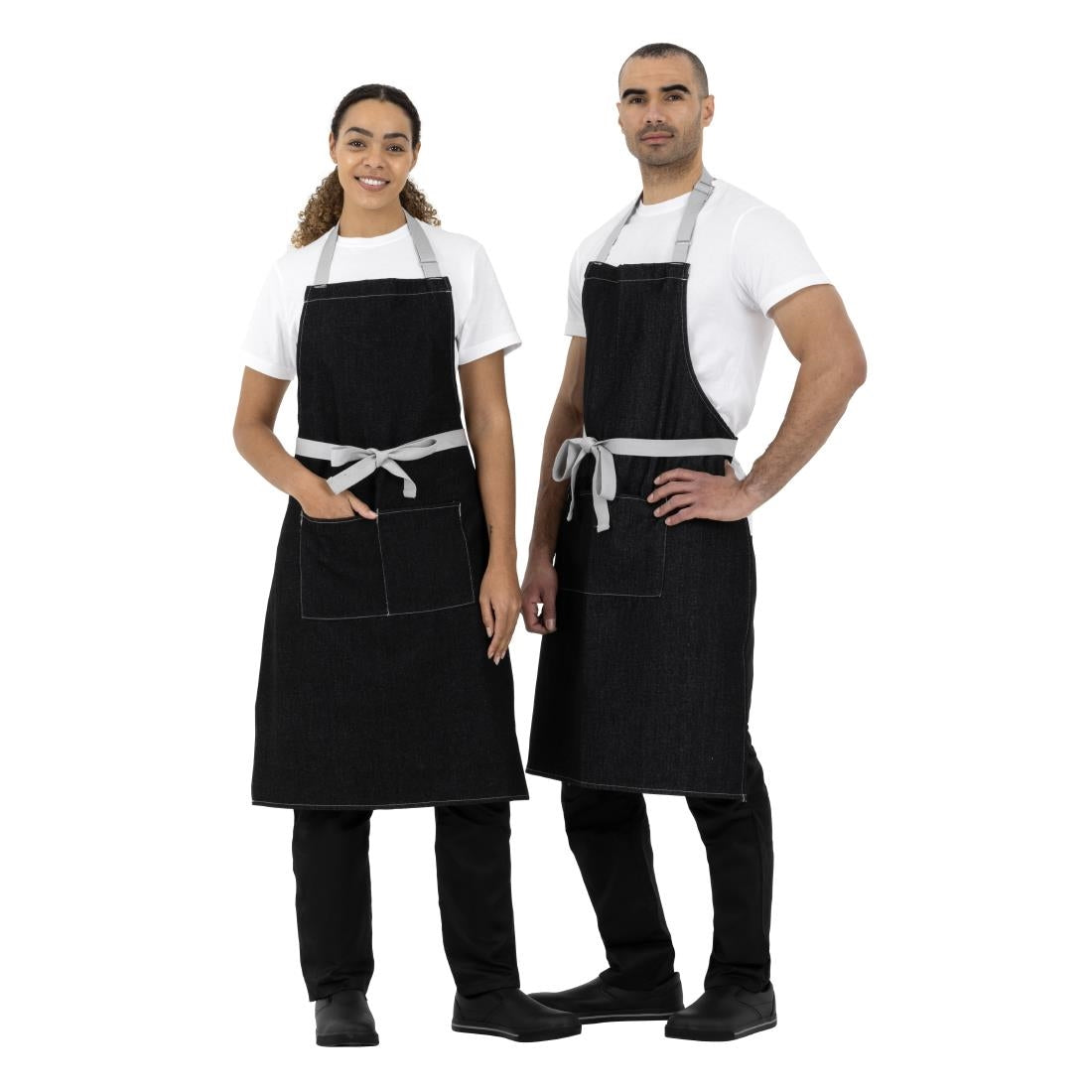 Southside Bib Apron Denim Black with Grey Ties - B981