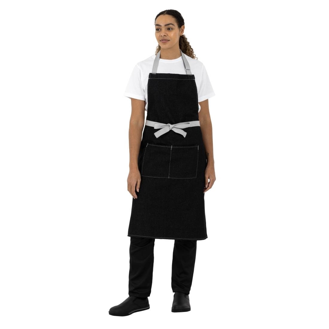 Southside Bib Apron Denim Black with Grey Ties - B981
