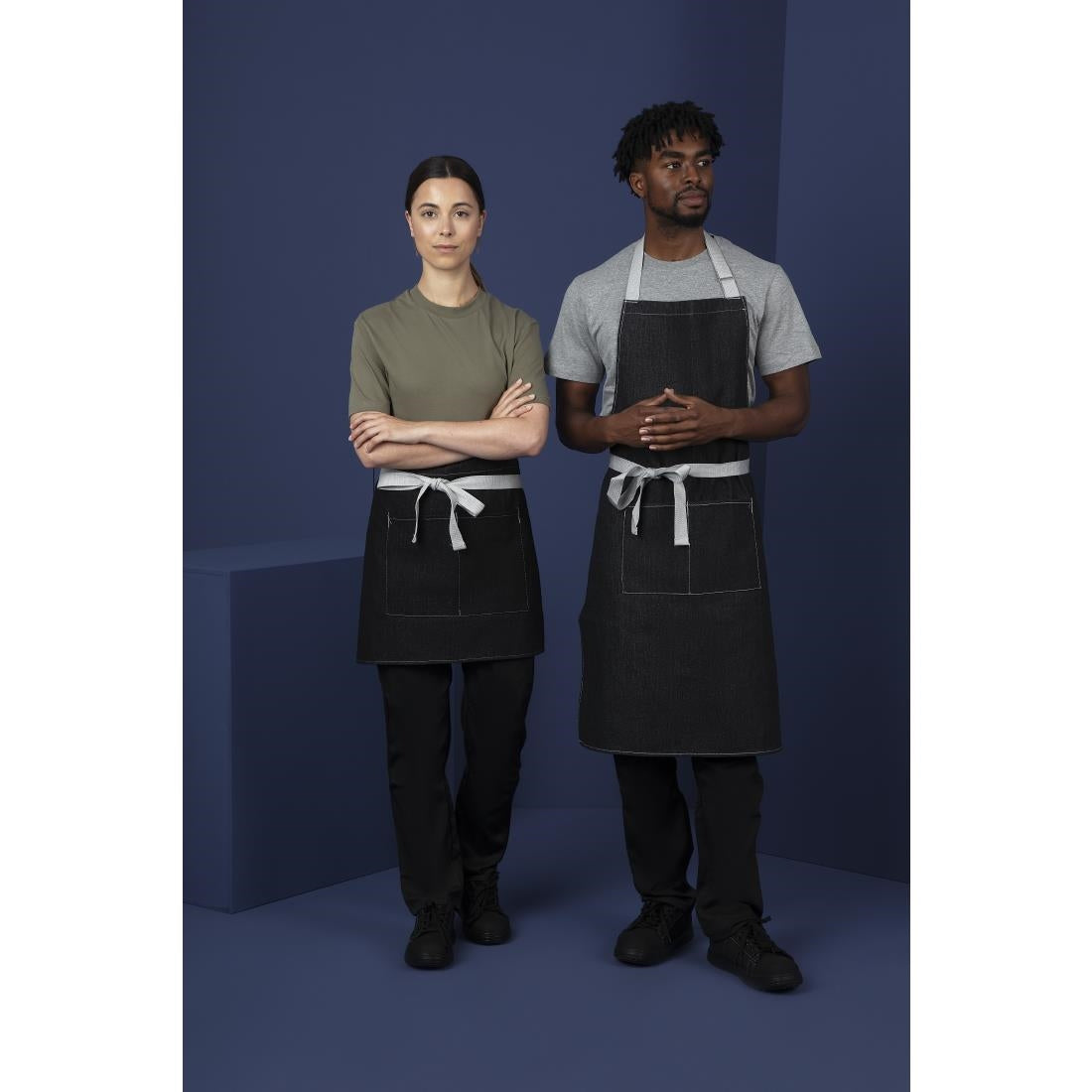 Southside Waist Apron Denim Black with Grey Ties - B995
