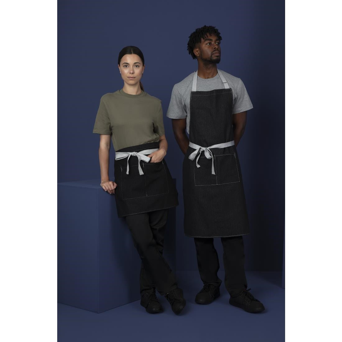 Southside Waist Apron Denim Black with Grey Ties - B995