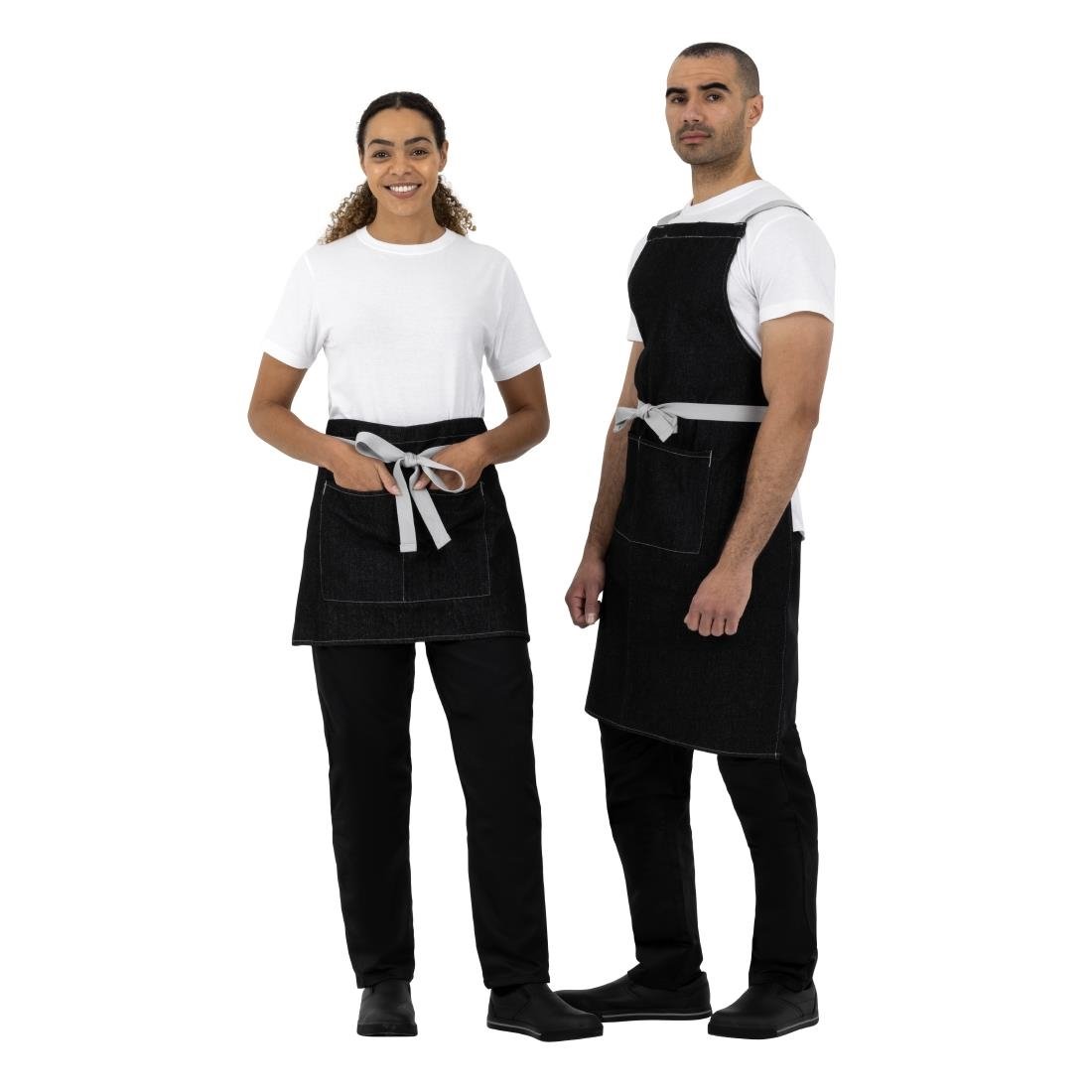 Southside X-Cross Back Bib Apron Denim Black with Grey Ties - BB057