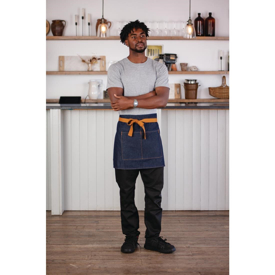 Southside Waist Apron Denim Blue with Tan Ties - BB465
