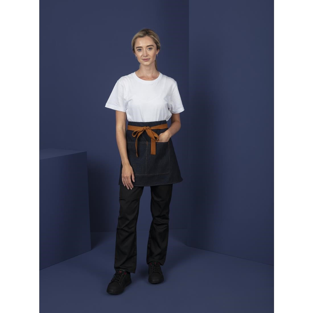 Southside Waist Apron Denim Blue with Tan Ties - BB465