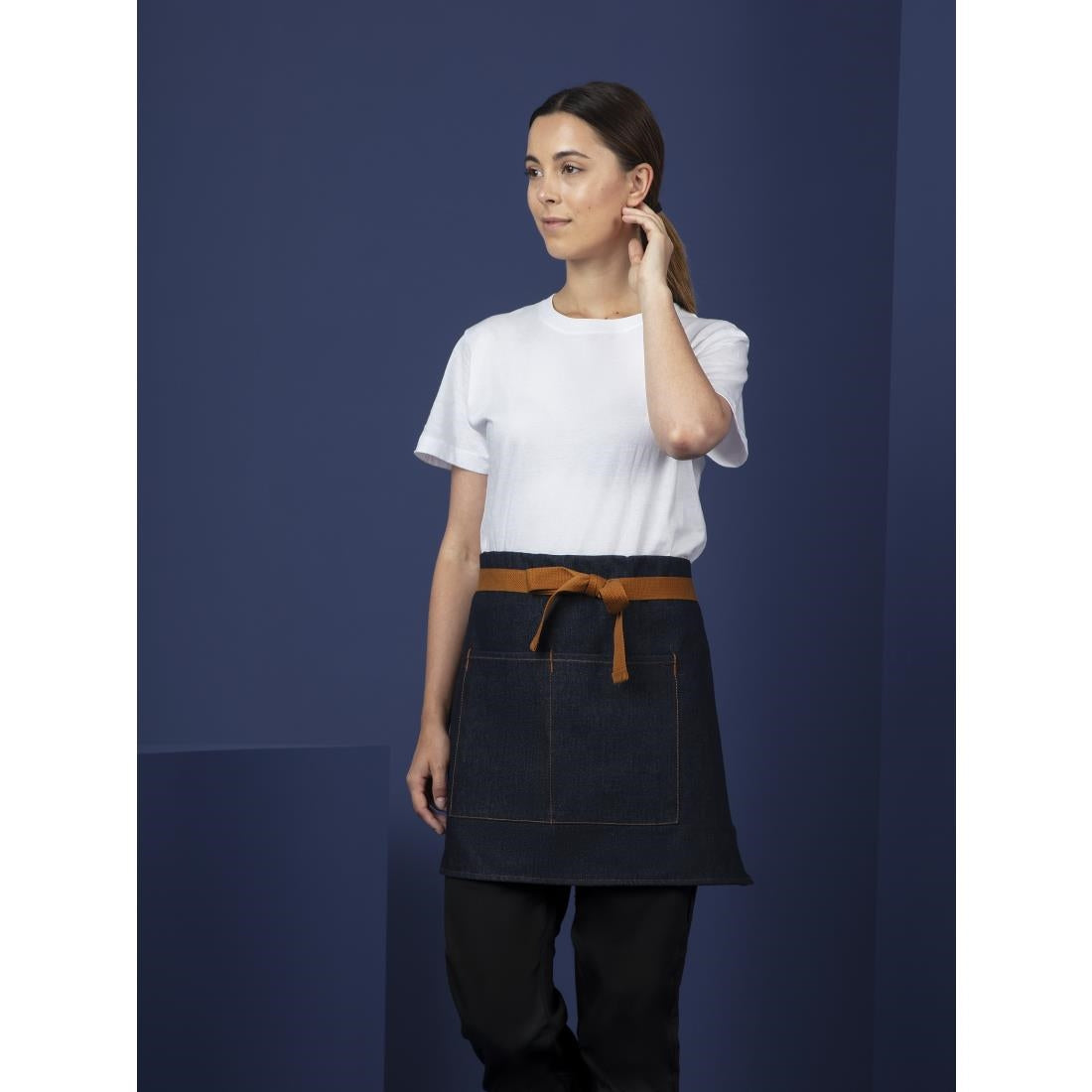 Southside Waist Apron Denim Blue with Tan Ties - BB465
