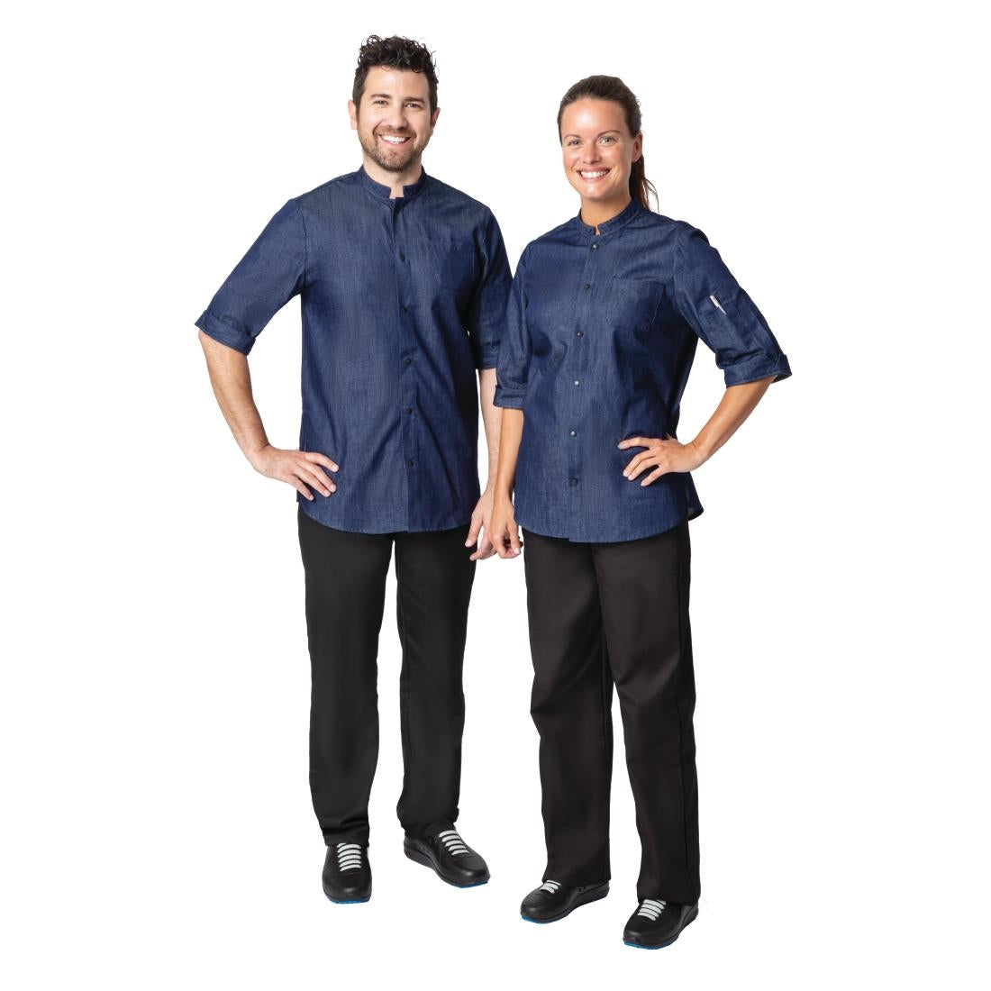 Southside NY Queens Womens Denim Lightweight Chefs Shirt Size L - BA003-L