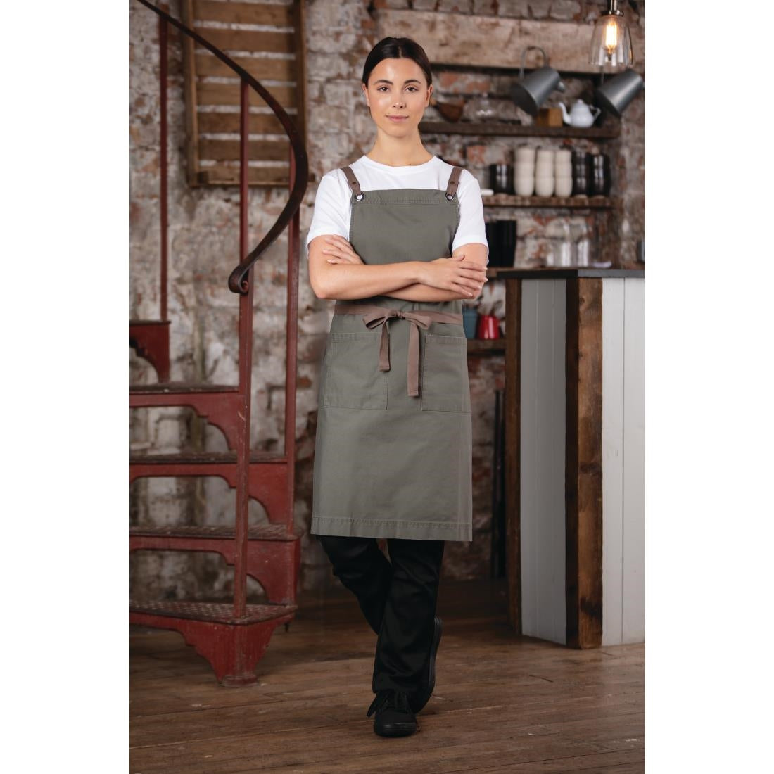 Southside Cotton Canvas Bib Apron Khaki - BB684