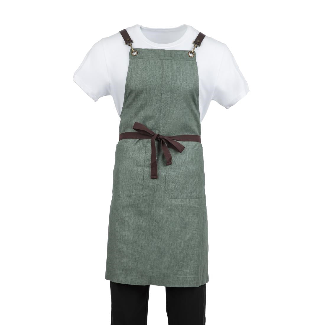 Southside Linen Blend Bib Apron Forest Green - BB690