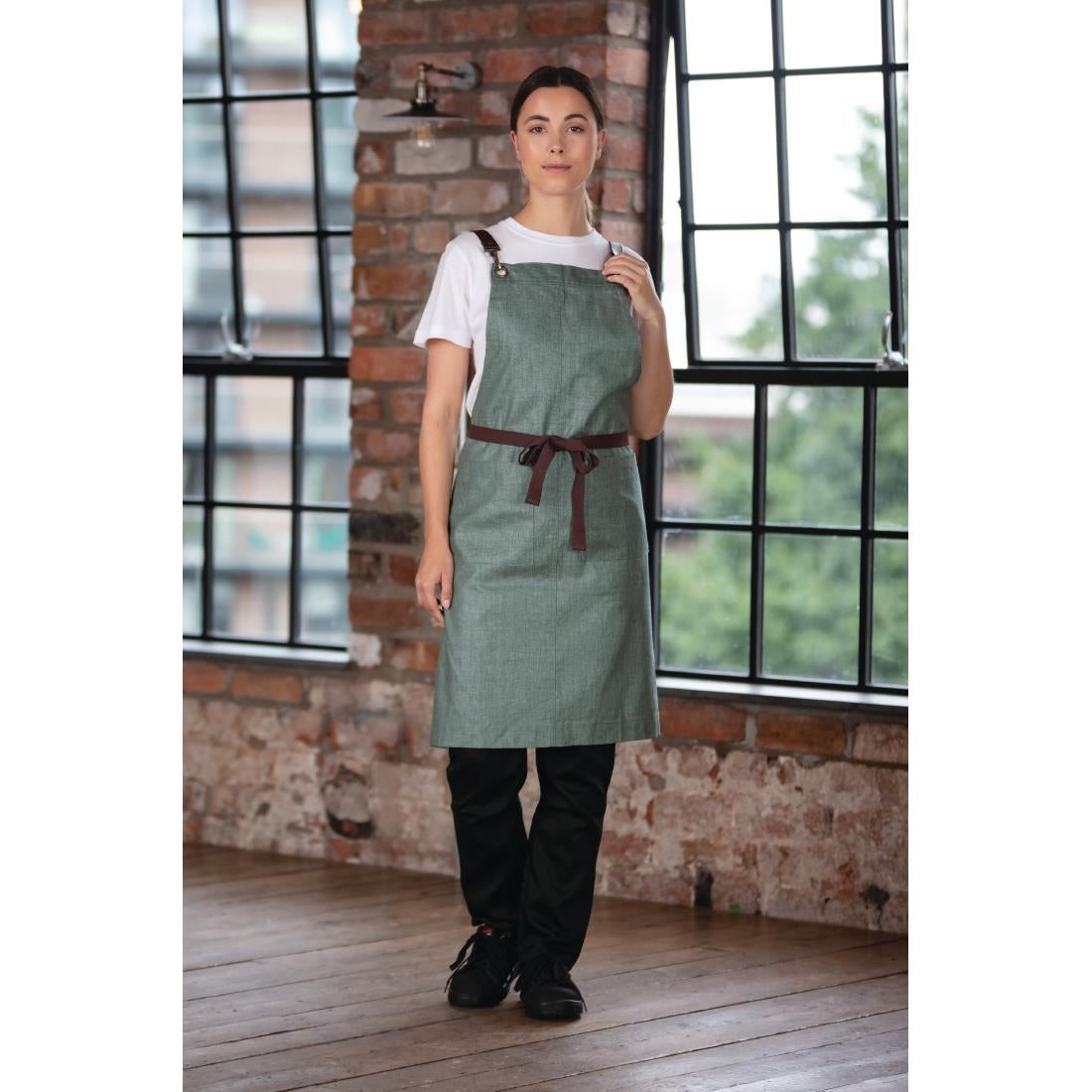 Southside Linen Blend Bib Apron Forest Green - BB690
