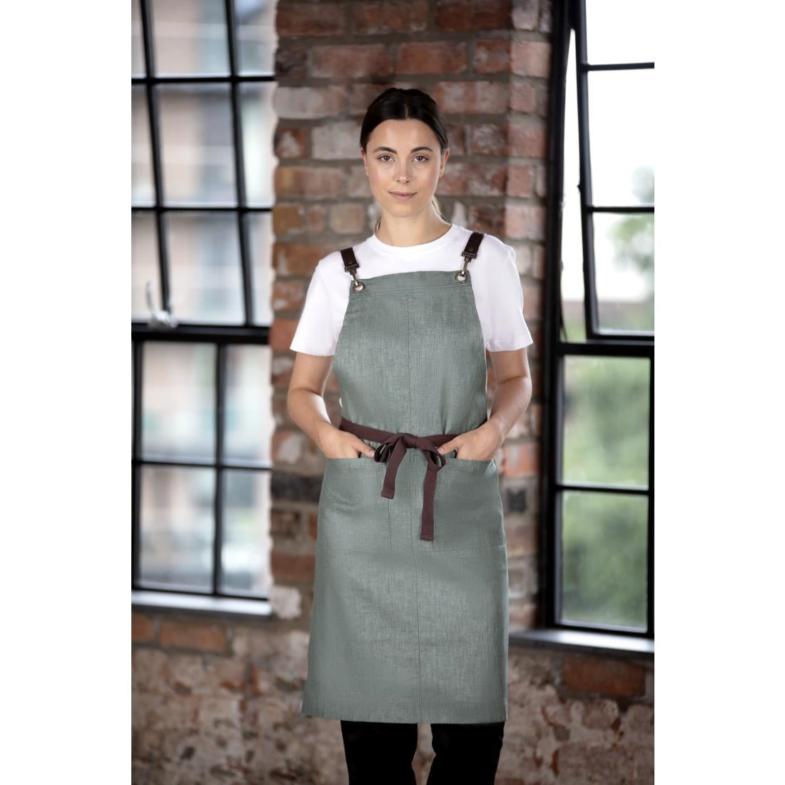 Southside Linen Blend Bib Apron Forest Green - BB690