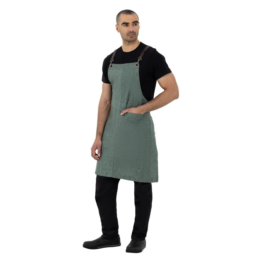 Southside Linen Blend Bib Apron Forest Green - BB690