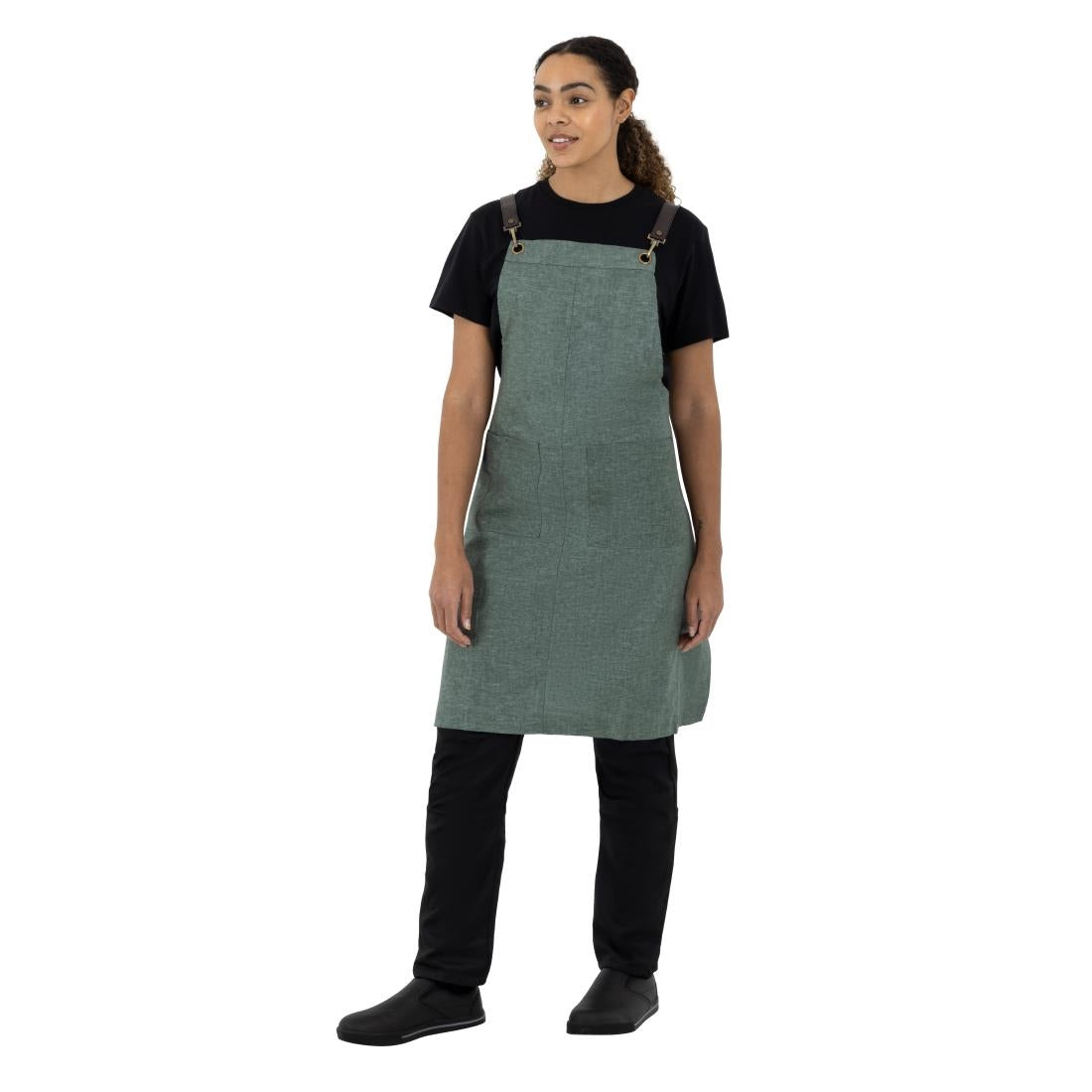 Southside Linen Blend Bib Apron Forest Green - BB690