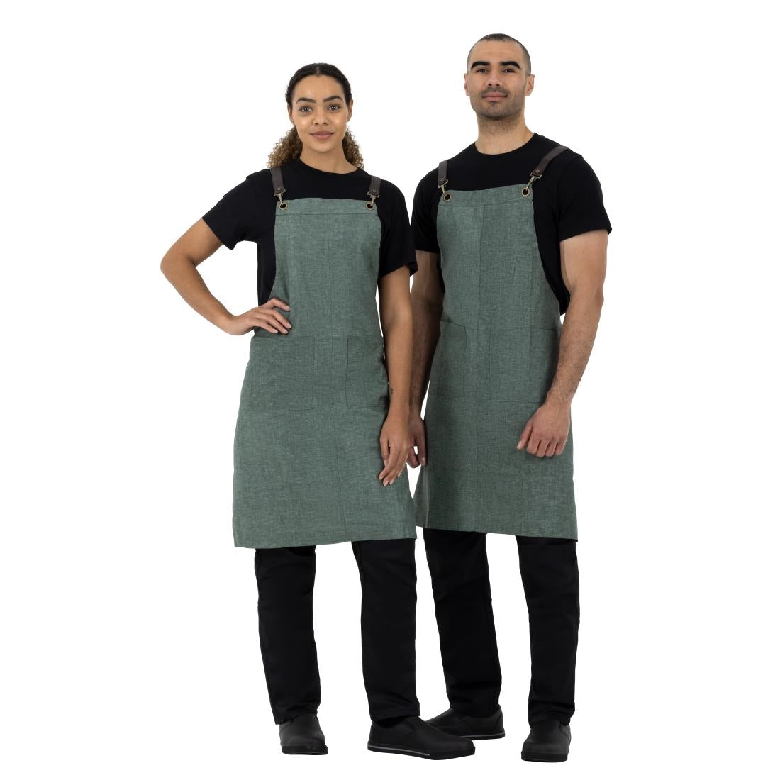 Southside Linen Blend Bib Apron Forest Green - BB690