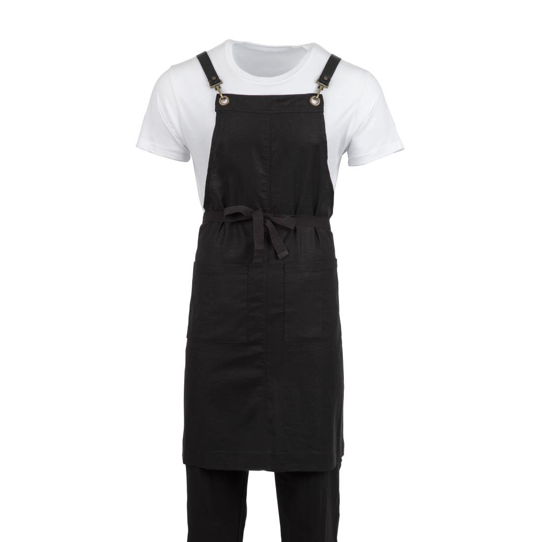 Southside Linen Blend Bib Apron Black - BB691